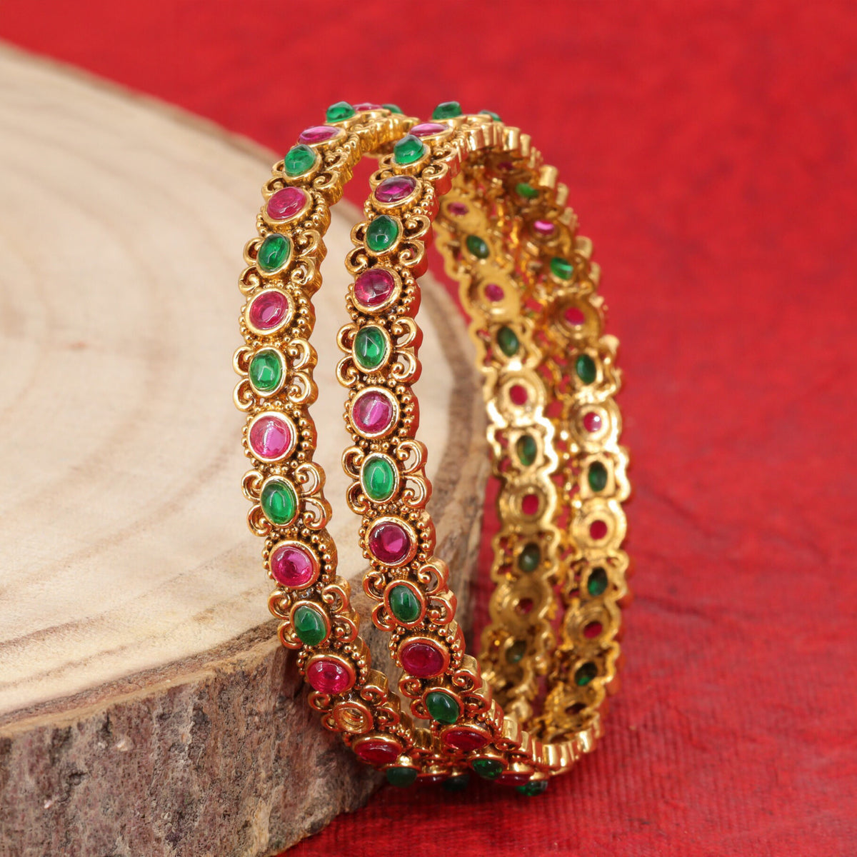Traditional antique bangles with intricate rounded accents