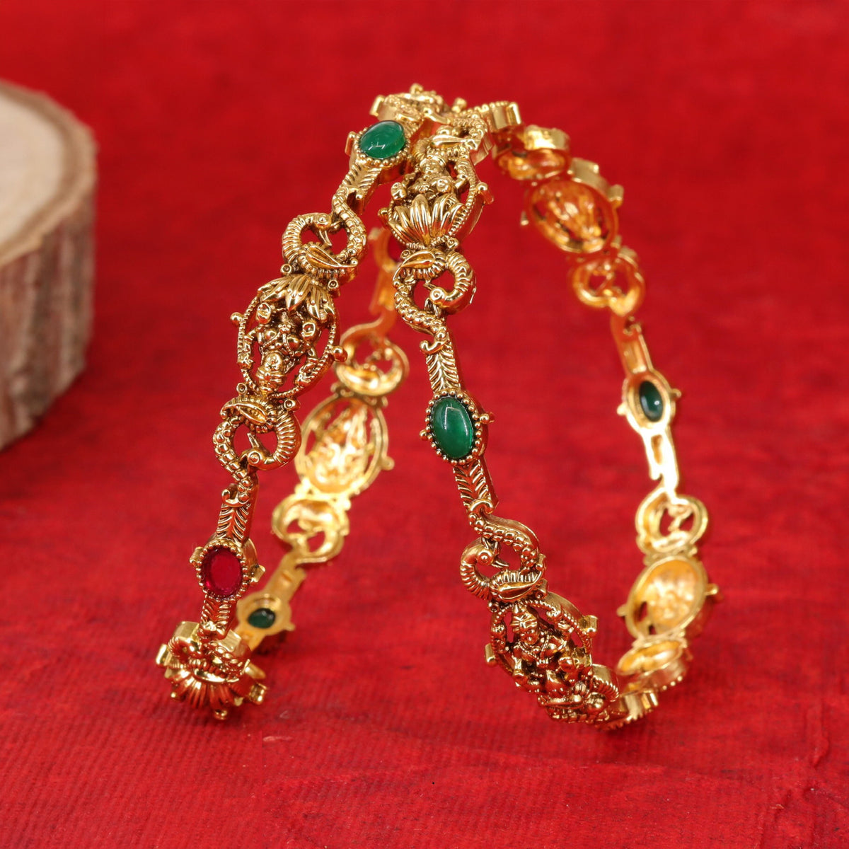 Premium antique bangles with elaborate peacock craftsmanship