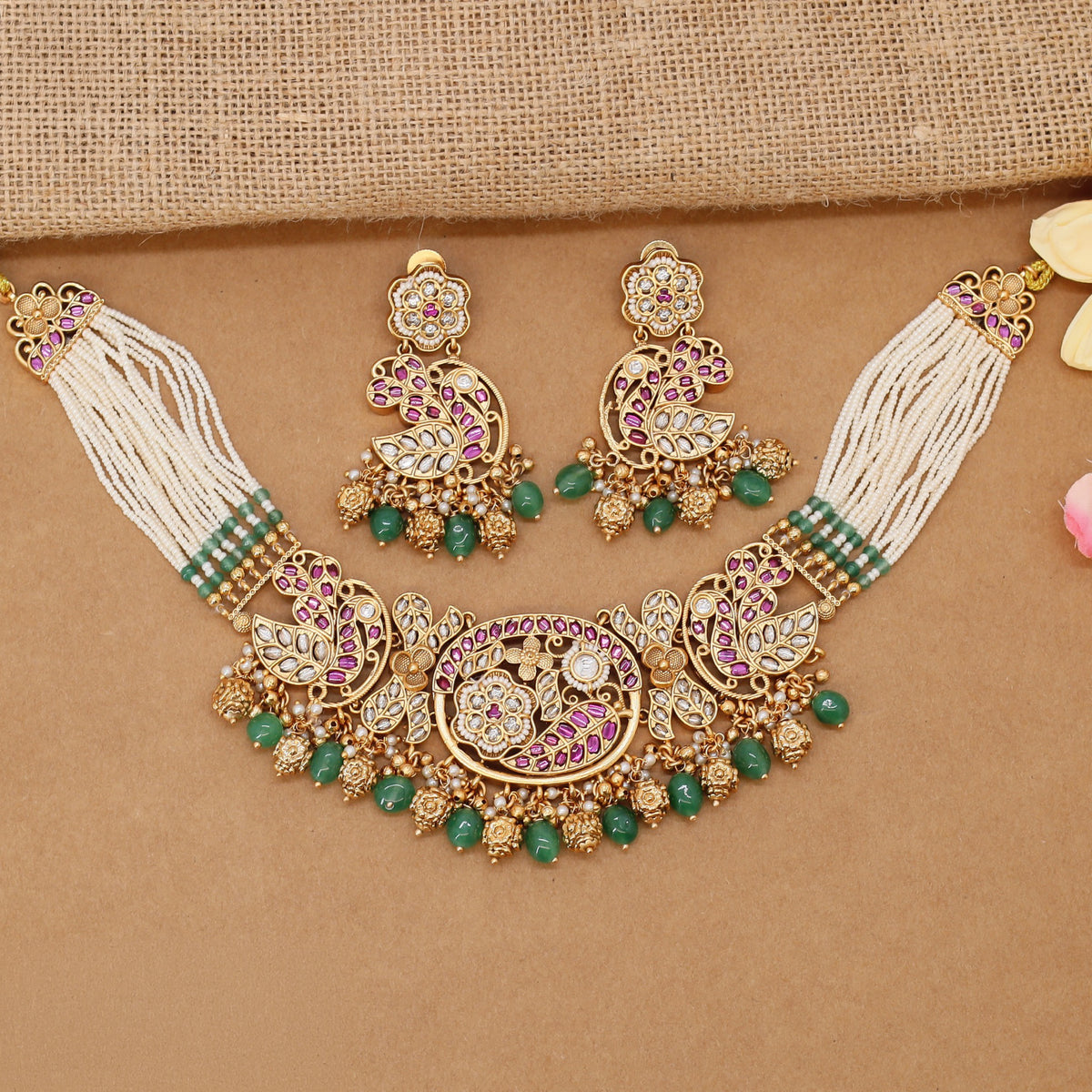 Kundan Pearl Necklace With Intricate Floral And Paisley Work