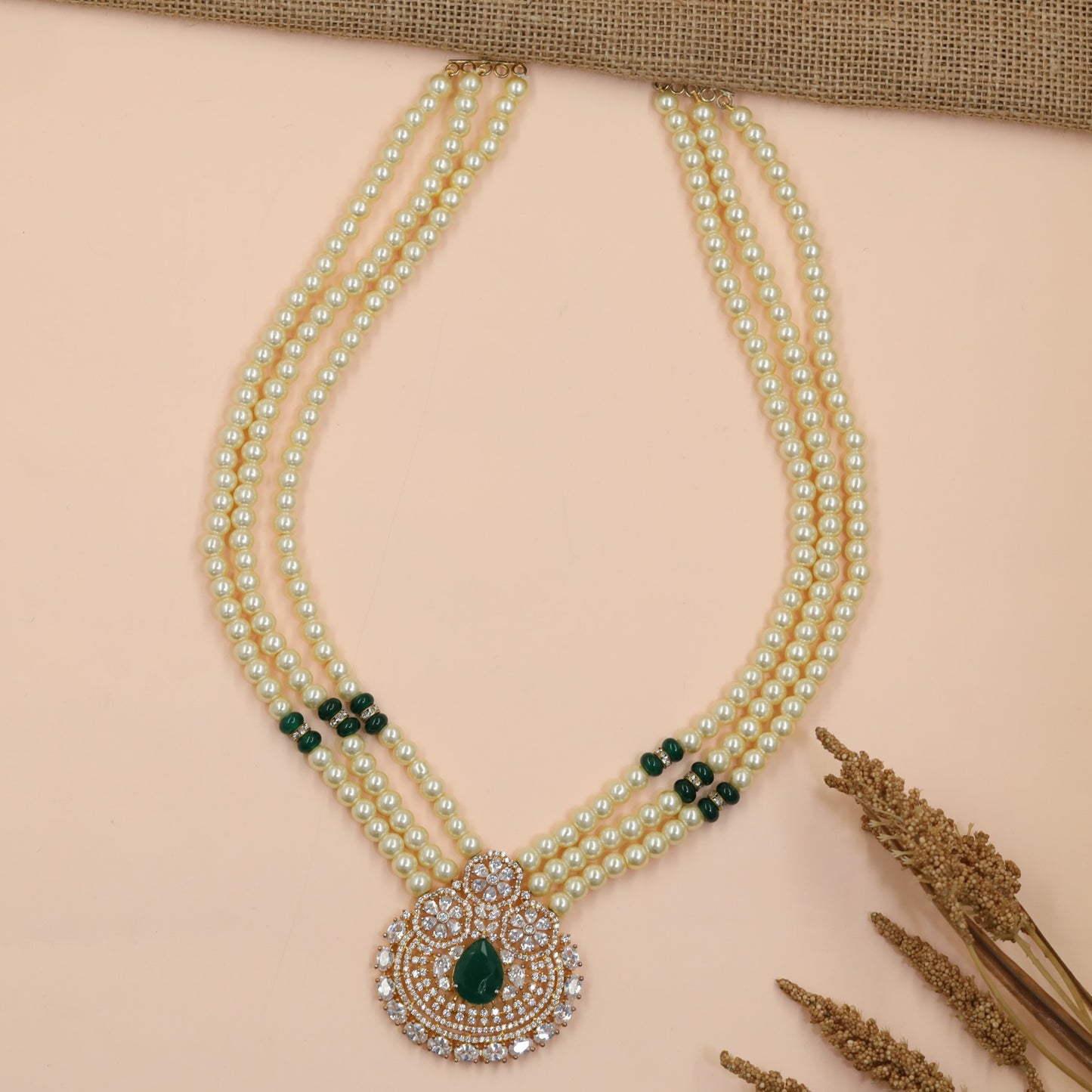 Luxury Pearl Long Haara Featuring Floral Halo Pendant
