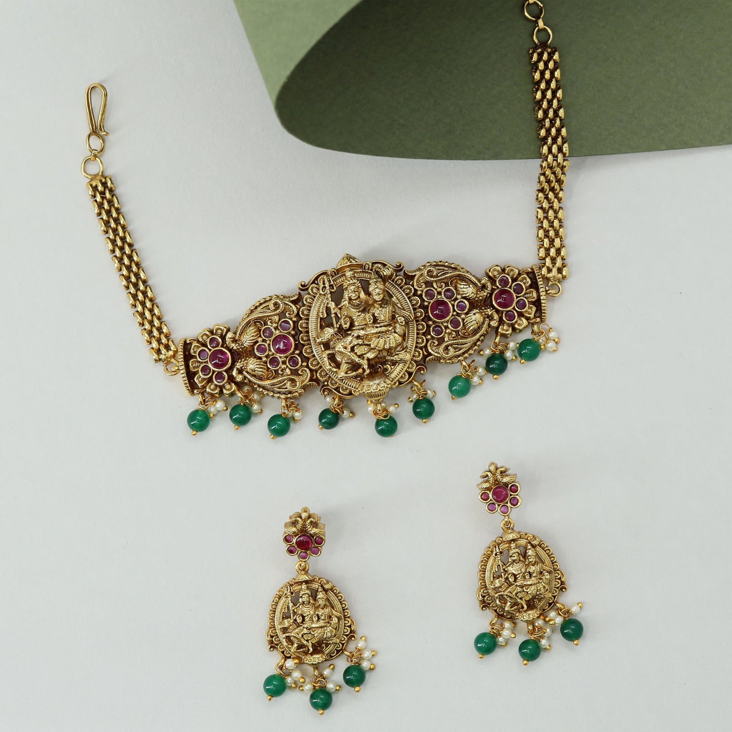 Shiva Parvathi Panel Choker with Oval Center and Drop Hangings