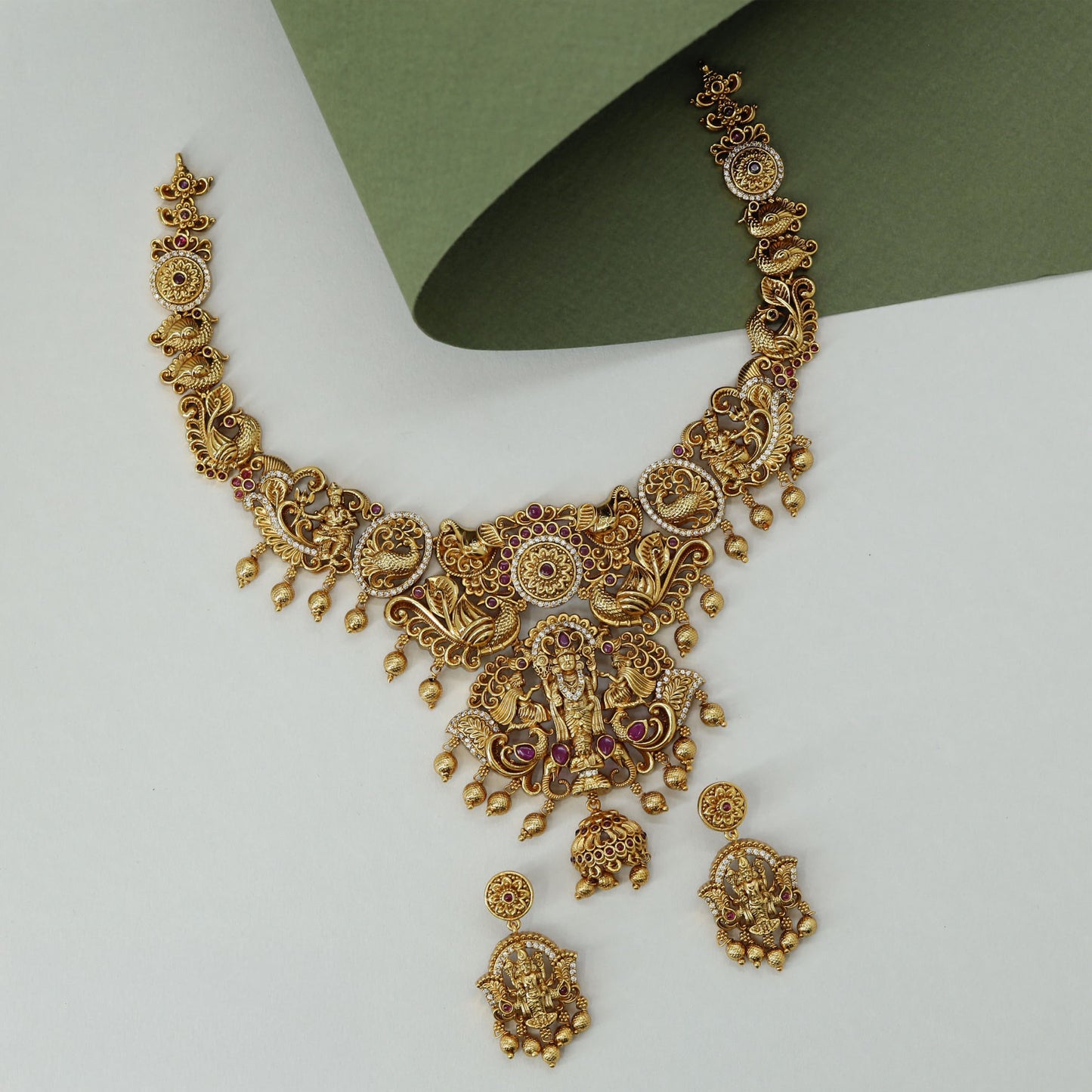 Decorative Venkateshwara Pendant with Side Panels and Hanging Drops