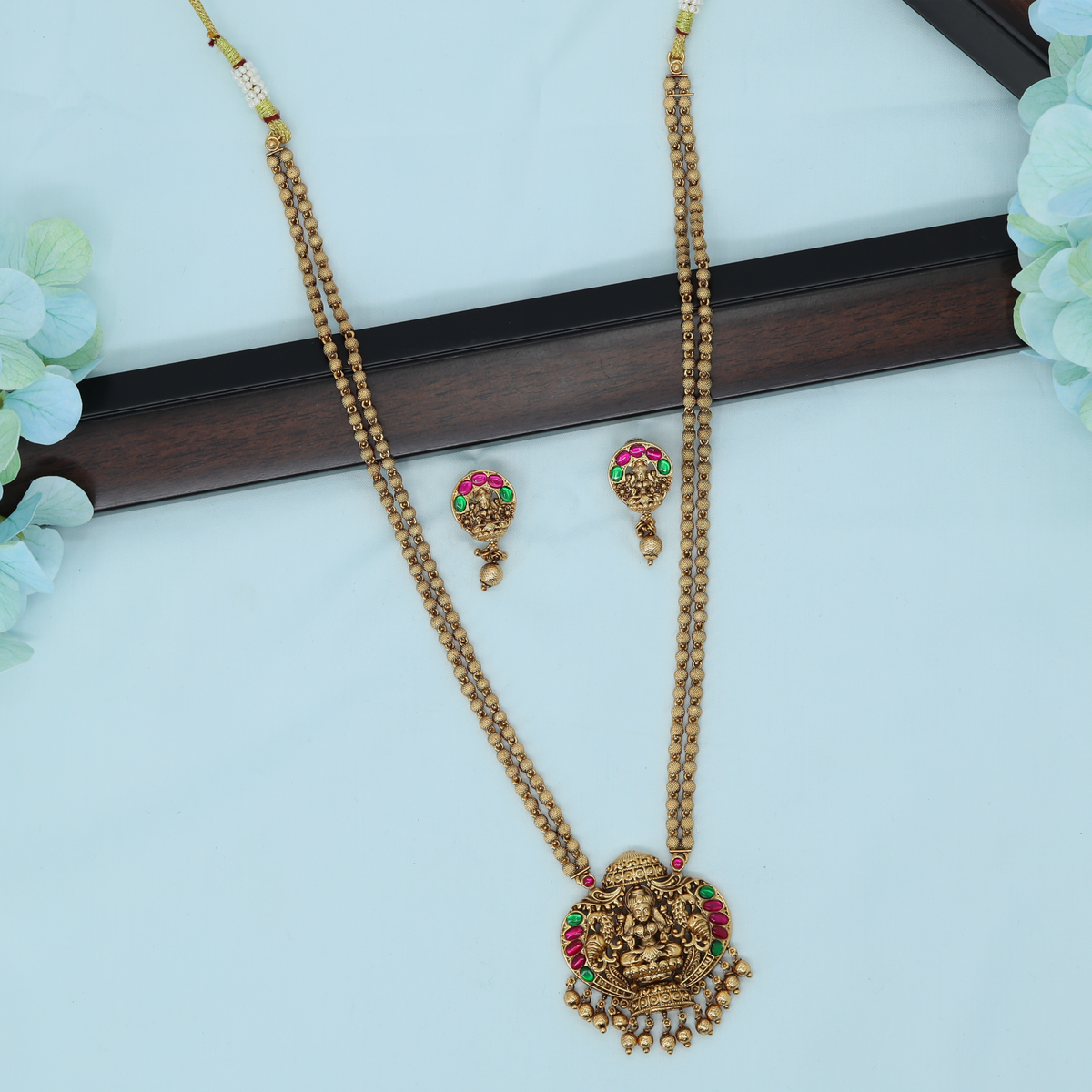Mandira Lakshmi Medallion Pendant Chain with Twin Beaded Strands