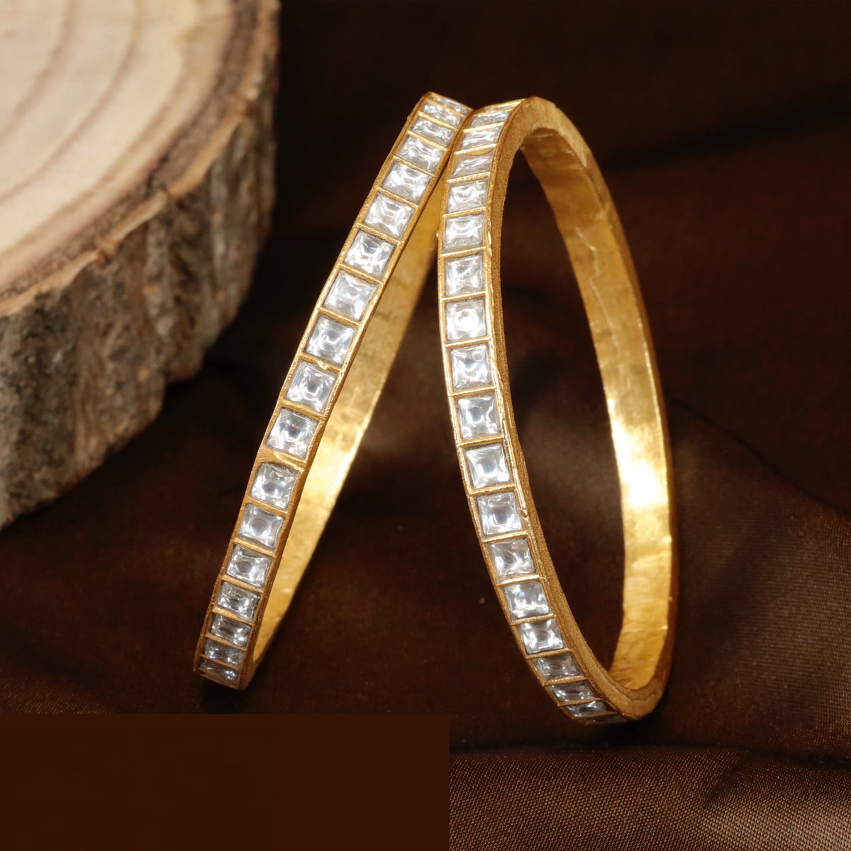 Elegant Jadau Bangles with Rectangular Stone Work