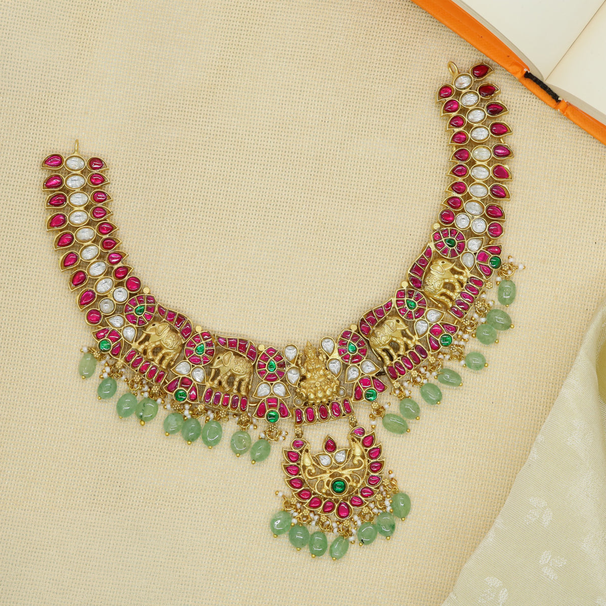 Grand Jadau Necklace with Elephant and Ornamental Work