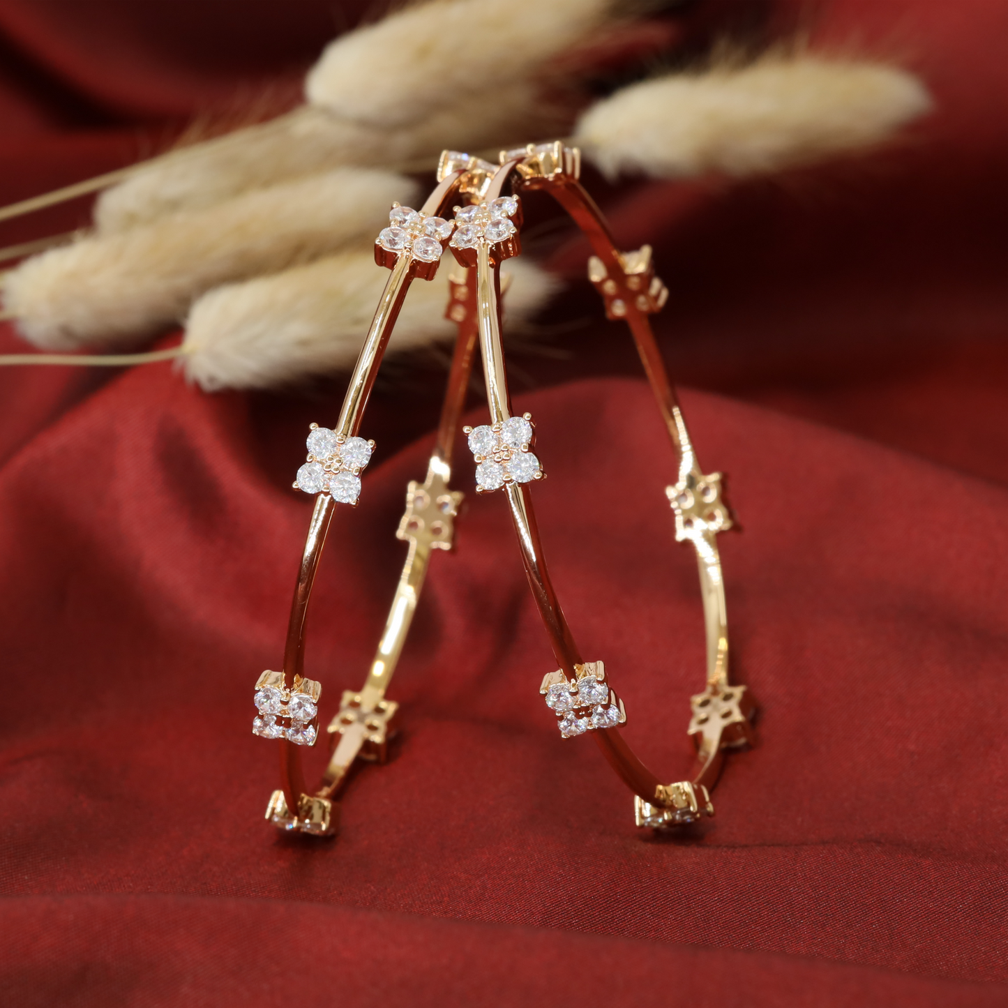 Graceful Slim Bangles with Repeating Floral Accent Placement