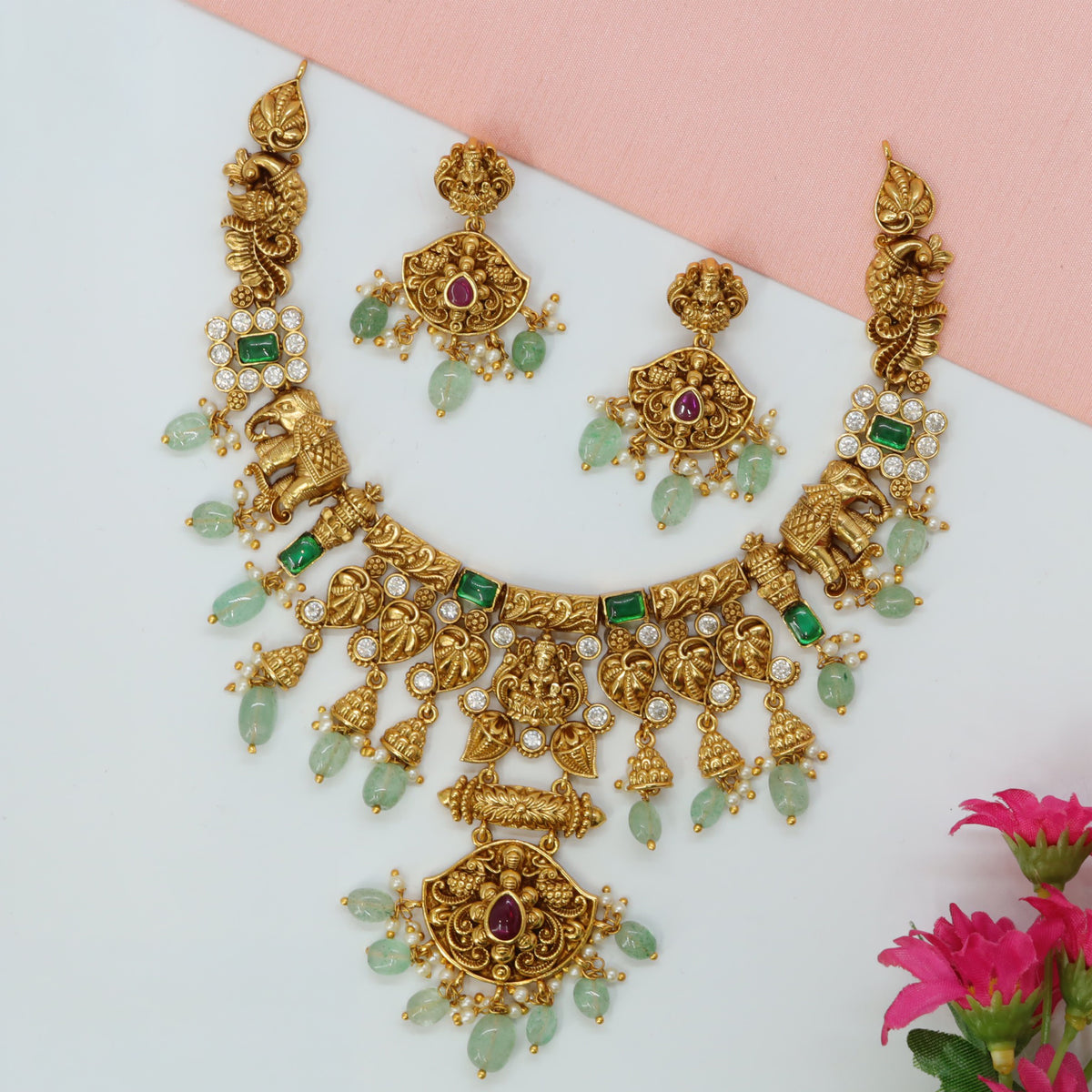 Premium Antique Lakshmi Necklace with Traditional Work