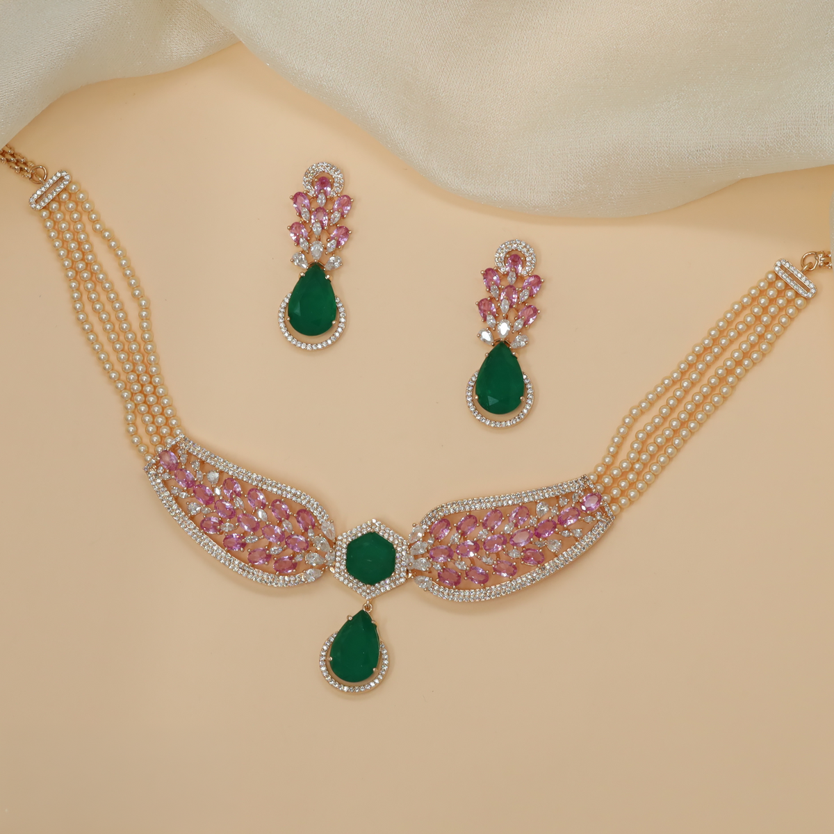 Elegant multi-strand Rose Gold Choker with a sculpted centre
