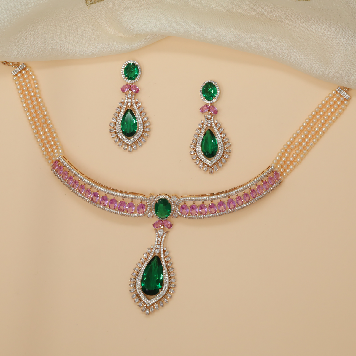 Lustria Prism-Set Curve Necklace with Crystal Drop Pendant