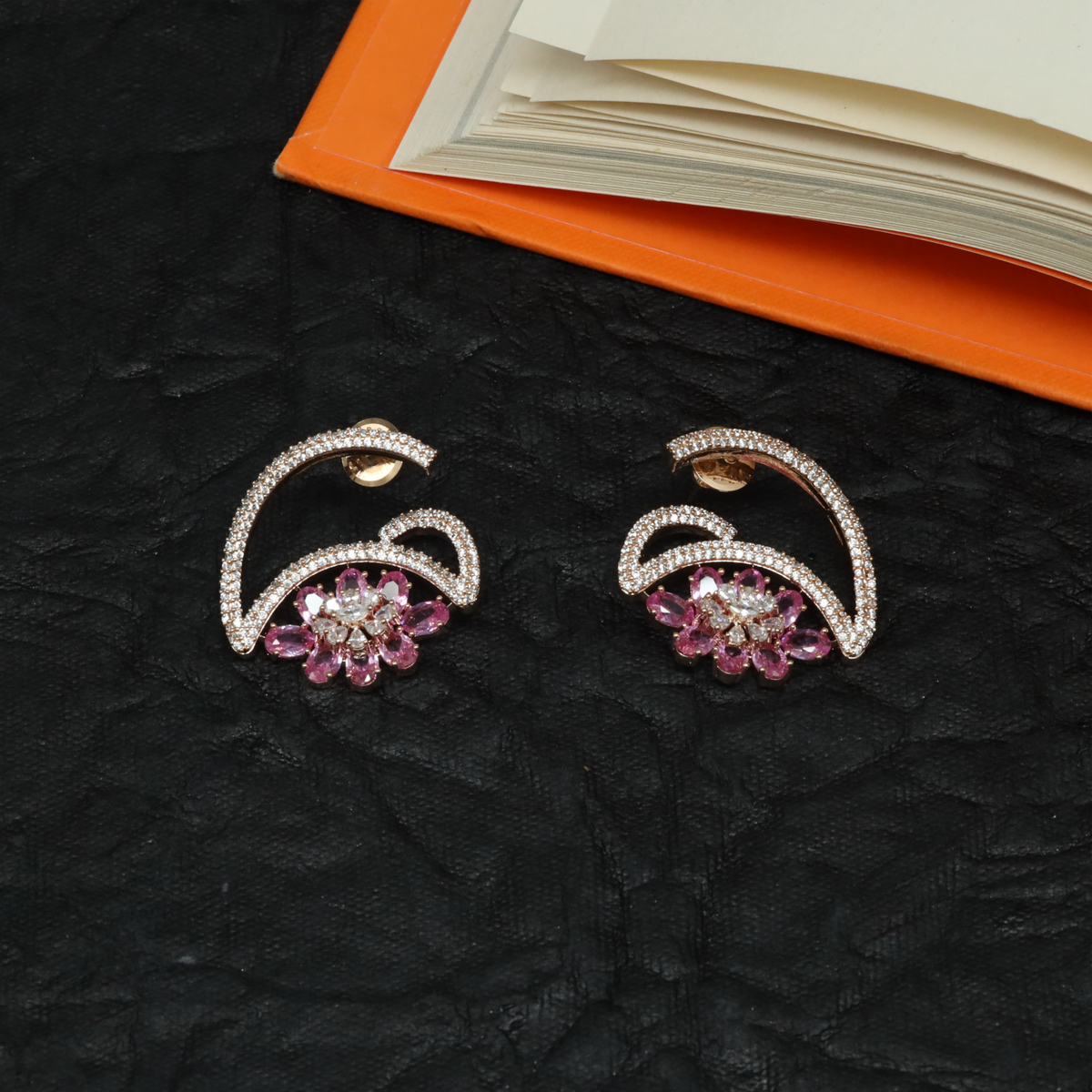 Intricate Curved Silhouette Stud with Blossom Cluster Base