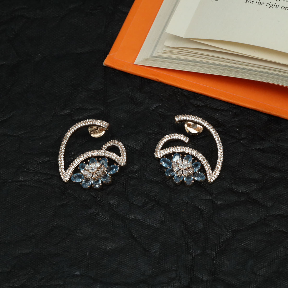 Elegant Sweeping Curve Stud with Floral Cluster Detail