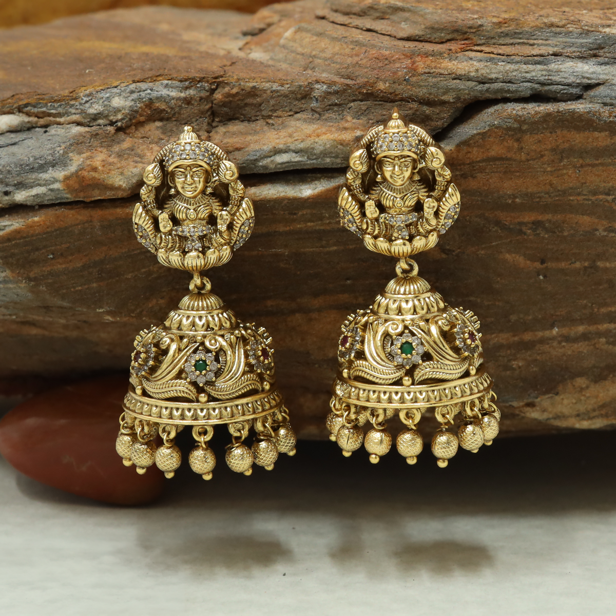 Antique Lakshmi Jhumka with Ornate Dome Detailing