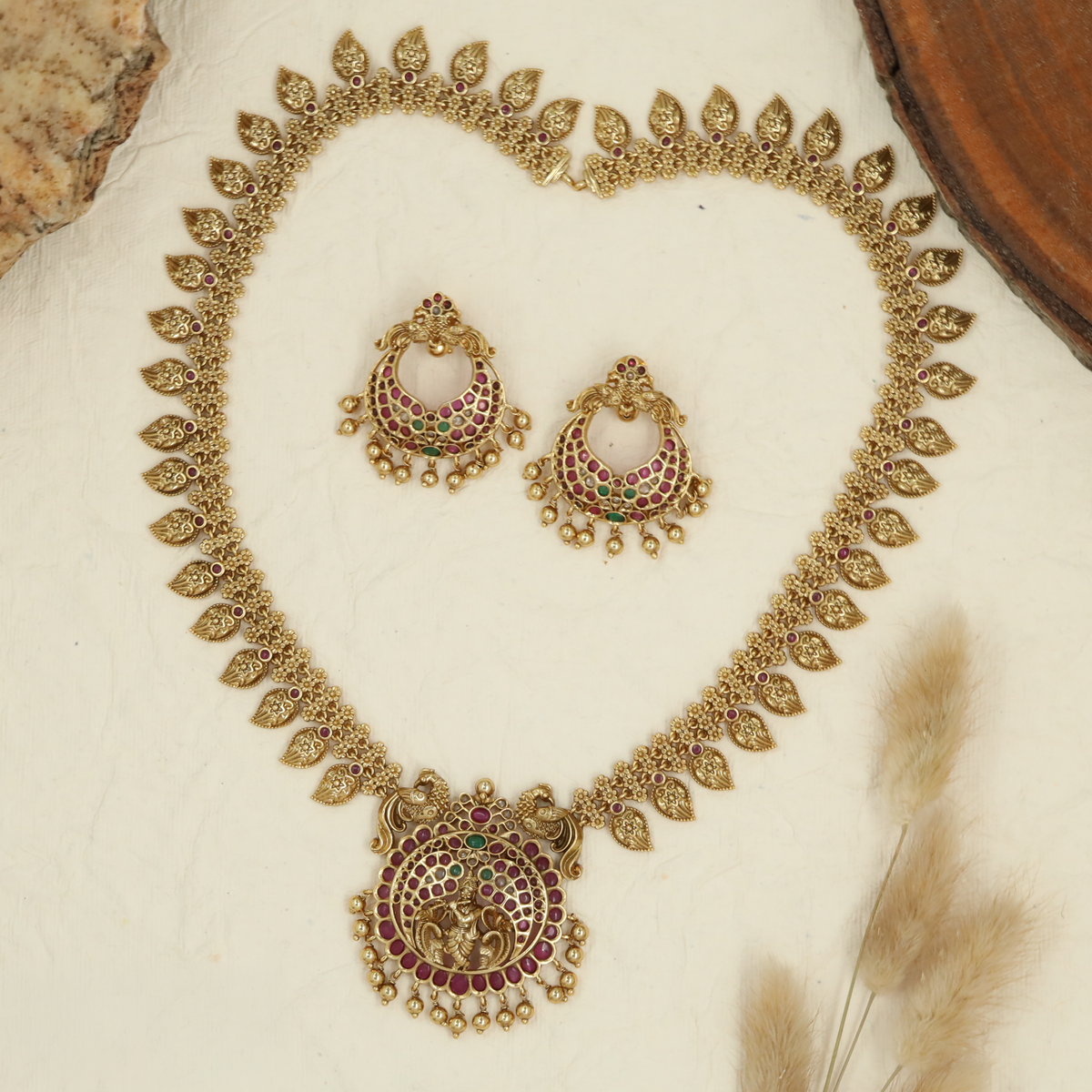 Antique Long Haara with Krishna and Peacock Design