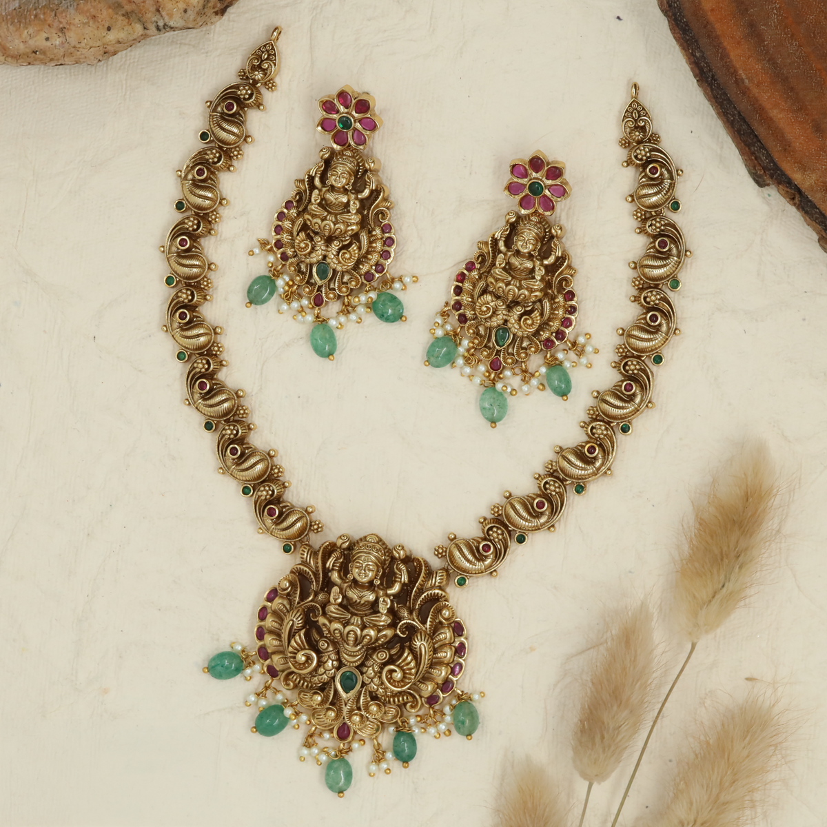 Antique Lakshmi Necklace with Paisley Links