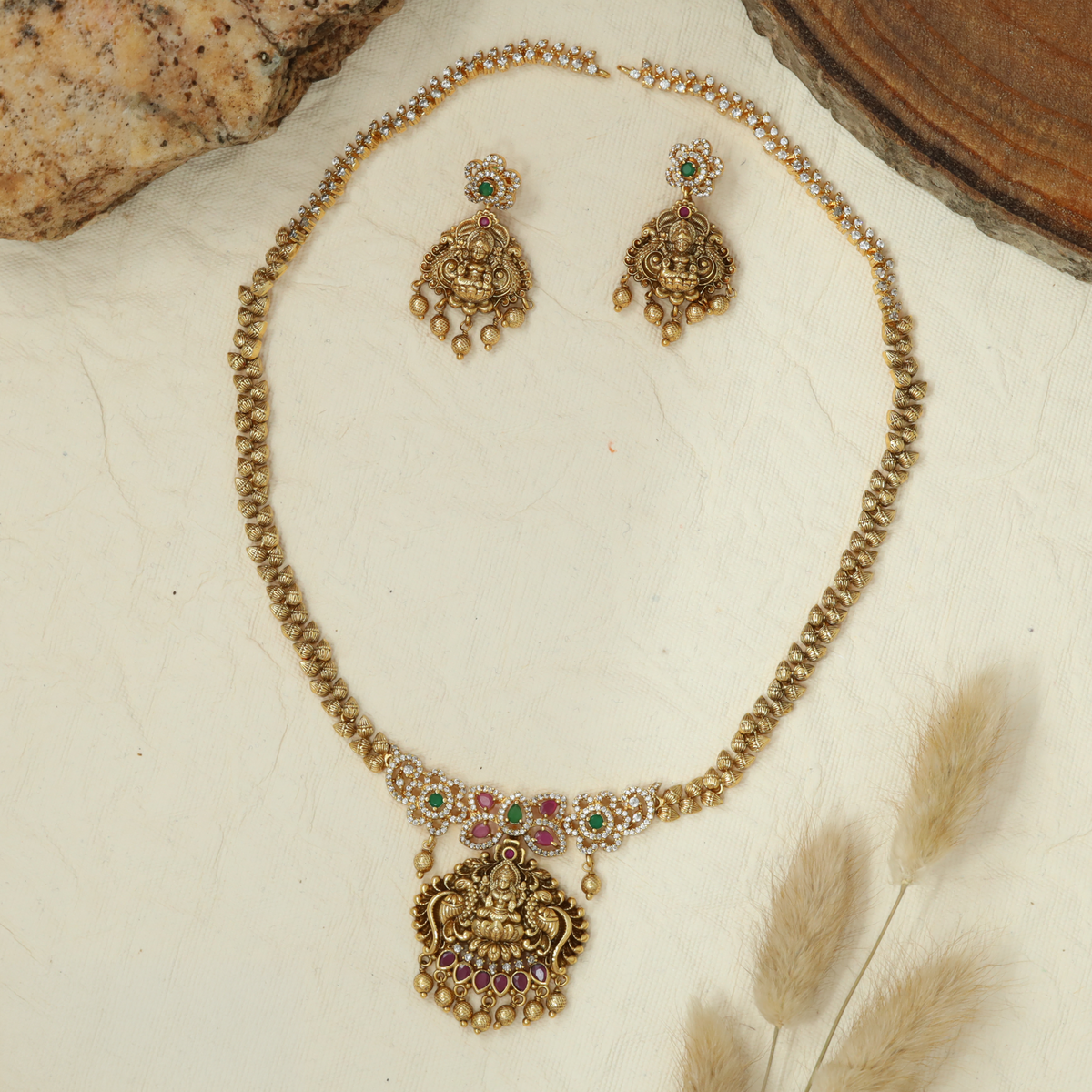 Bridal Lakshmi Long Haara with Elaborate Pendant Ornamentation