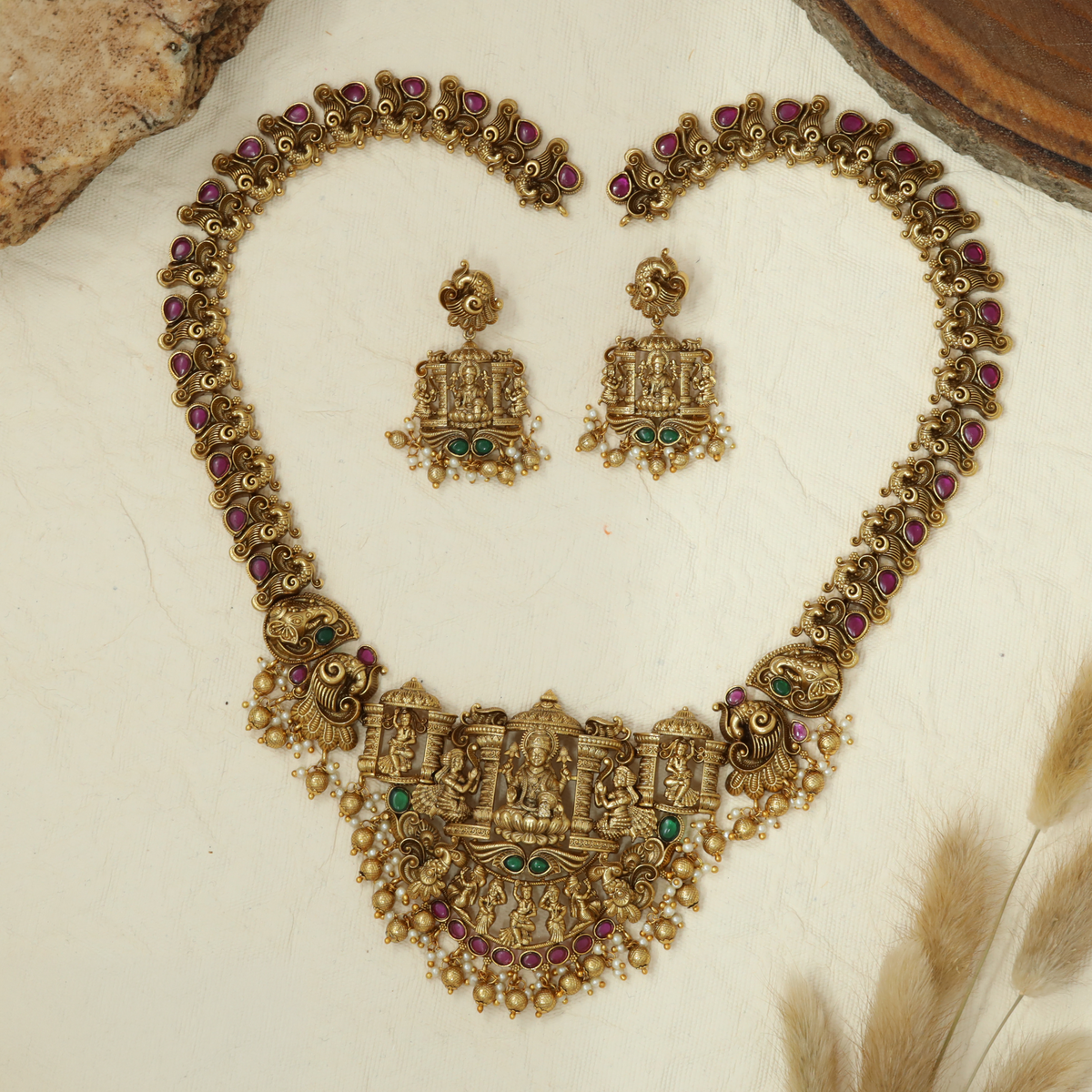 Heritage Antique Long Haara with Temple Pendant Detailing