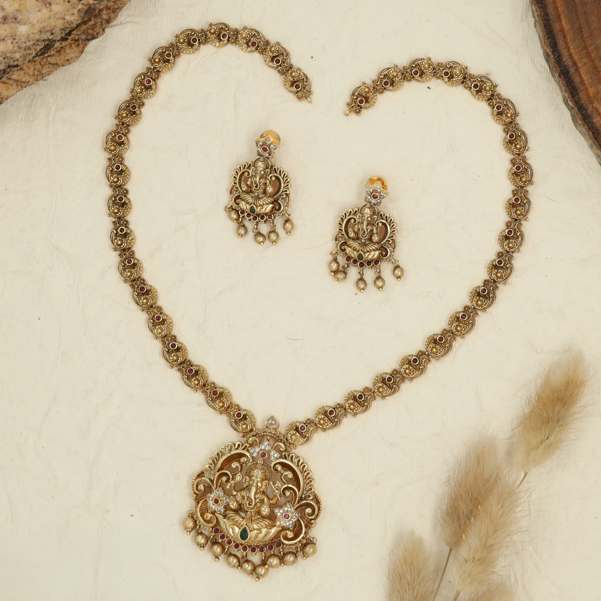 Antique Long Haara With Ganesha Pendant And Ornate Scrollwork