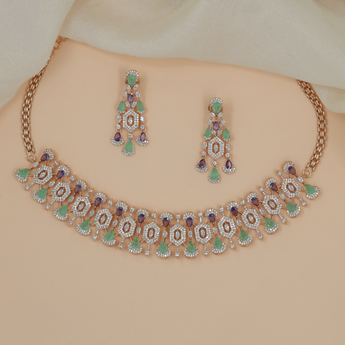 Rose Gold Choker with an intricate framework and decorative hanging details