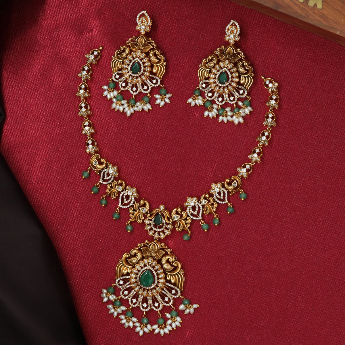 Antique Necklace Set with Curved Links and Bead Drops