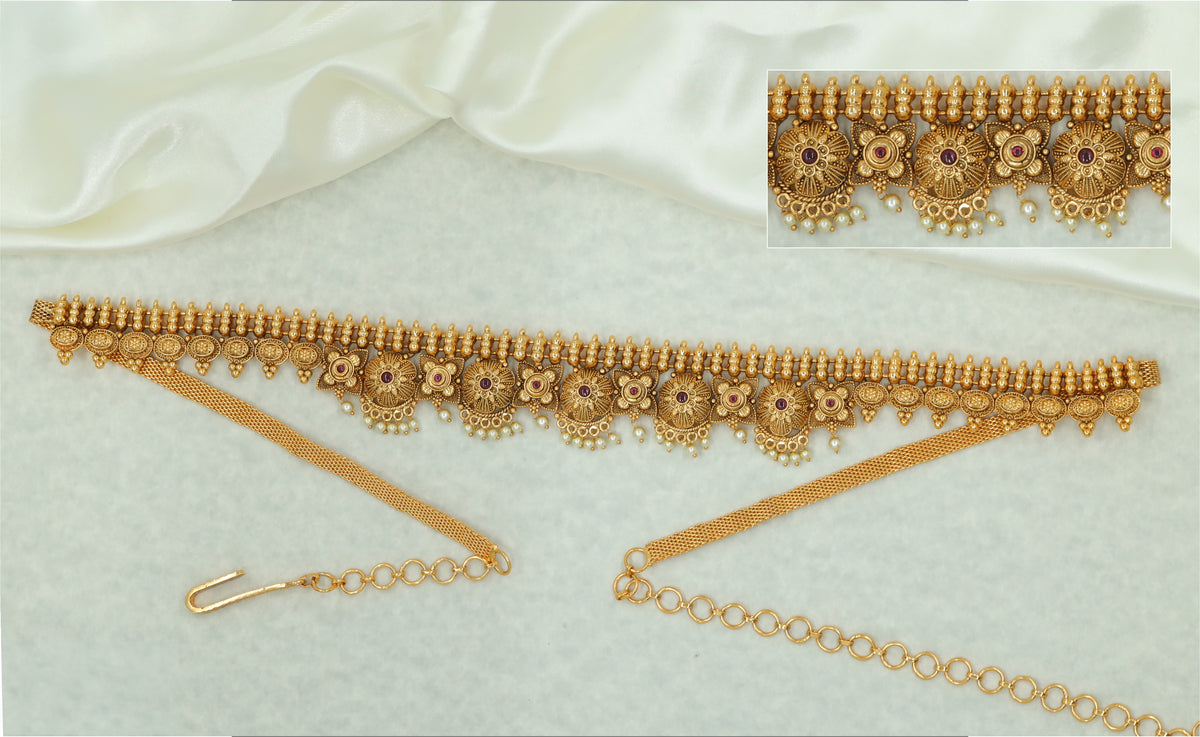 Royal Antique Waist Belt With Sunburst Medallion Detailing