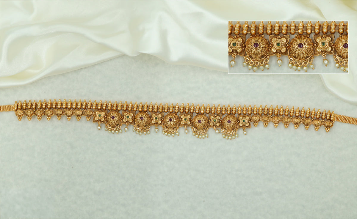 Premium Antique Waist Belt With Sculpted Rosette Accents