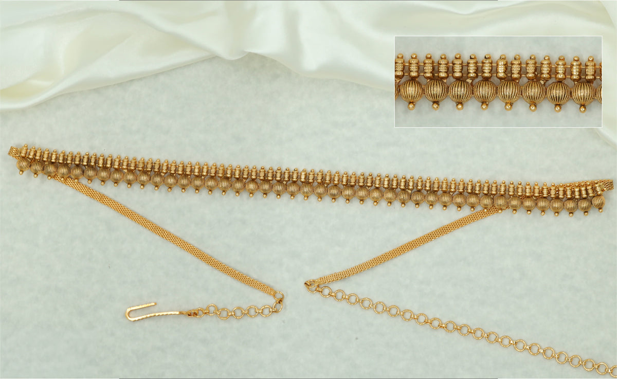 Royal Antique Waist Belt With Ribbed Oval Drop Detailing