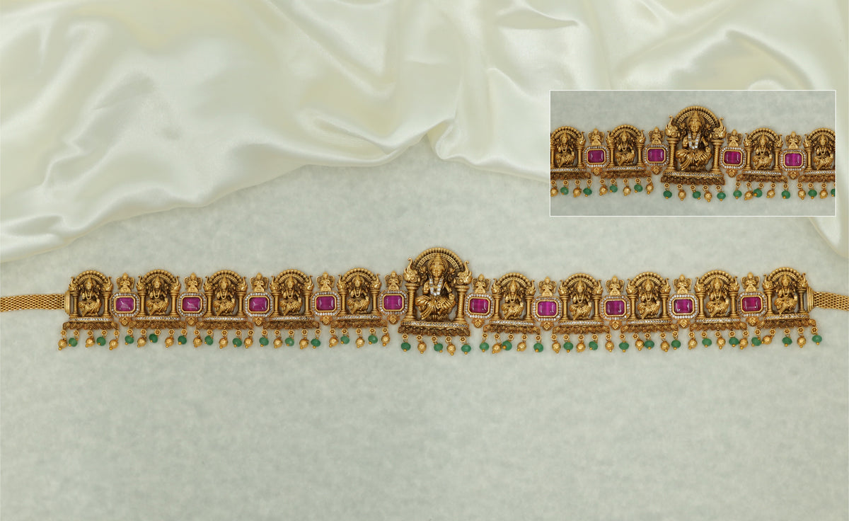 Antique Waist Belt With Repeating Lakshmi Figures And Central Goddess Medallion
