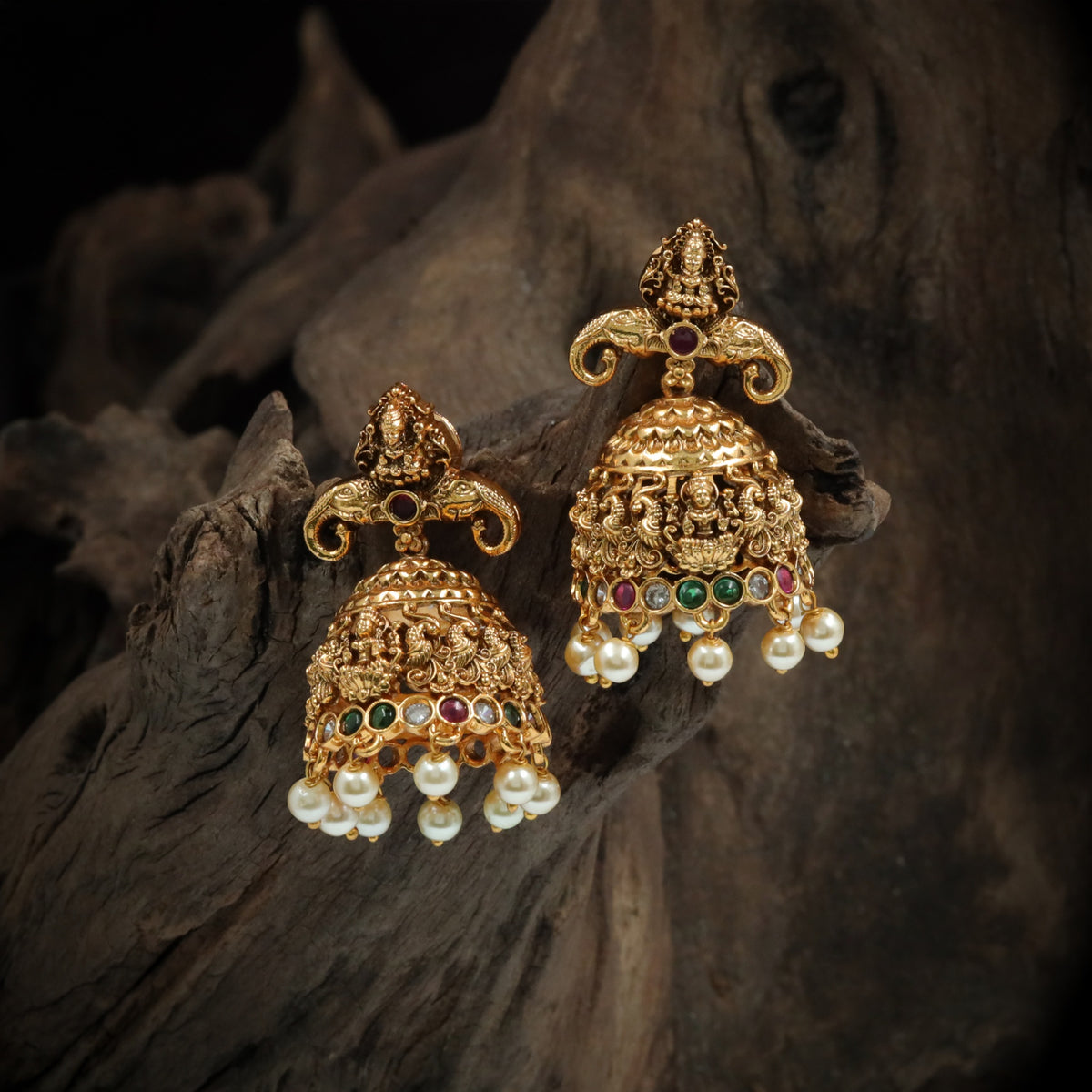 Lakshmi Antique Jumka With Traditional Temple Craftsmanship