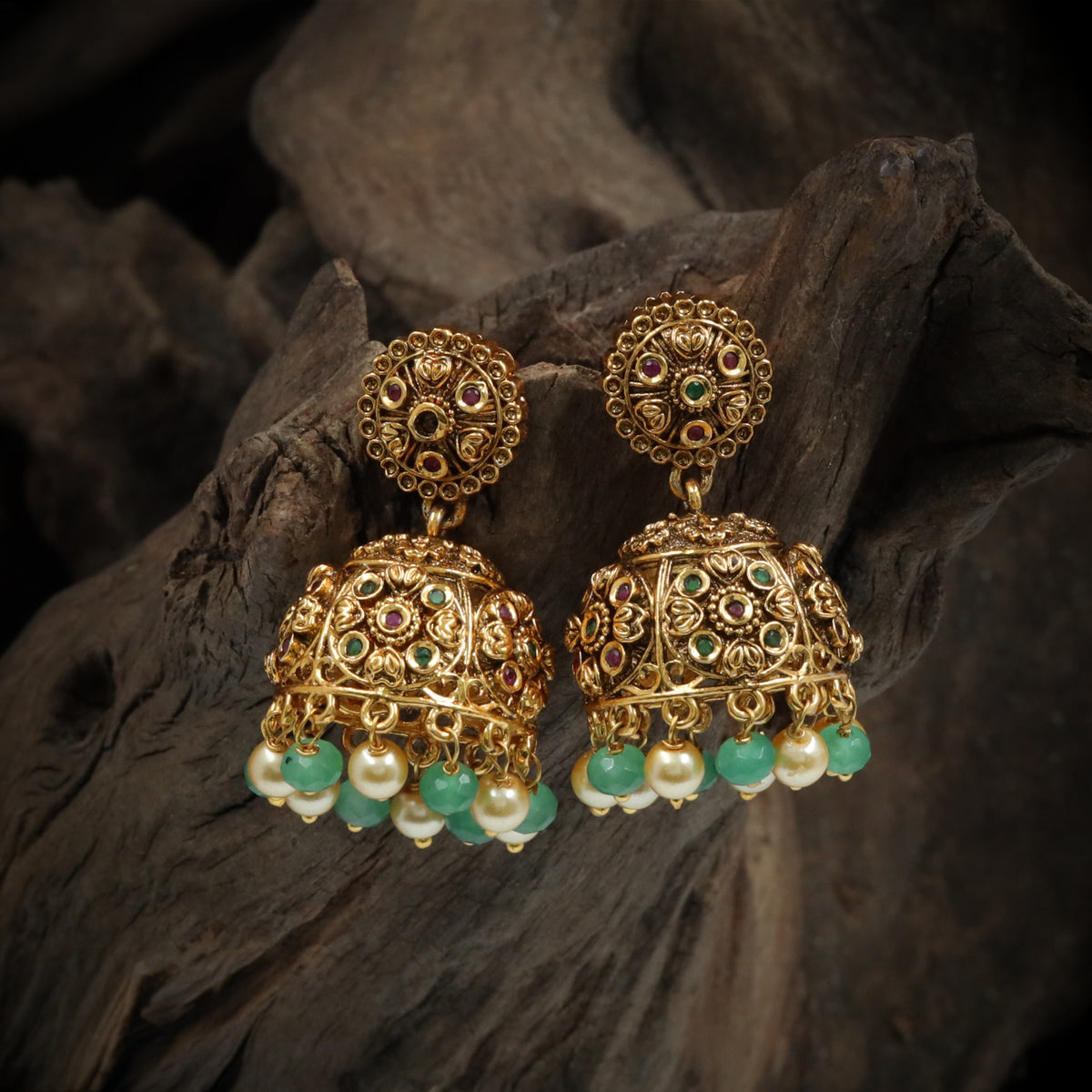 Classic Indian Antique Jumka With Decorative Circular Detailing