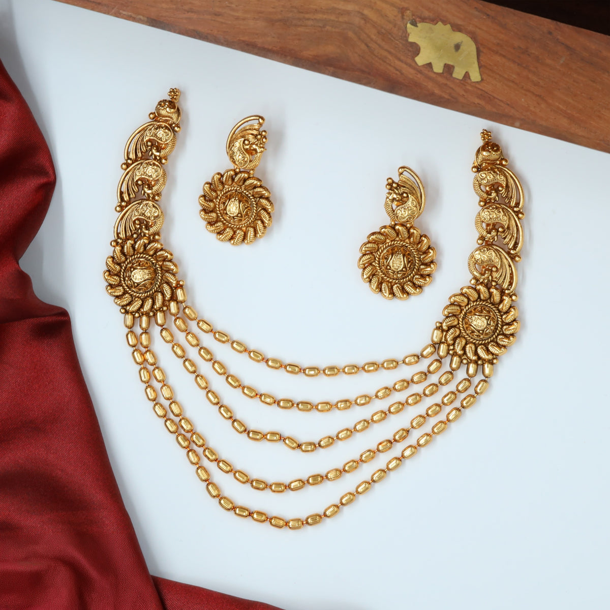 Designer Antique Necklace with Circular Floral Detailing