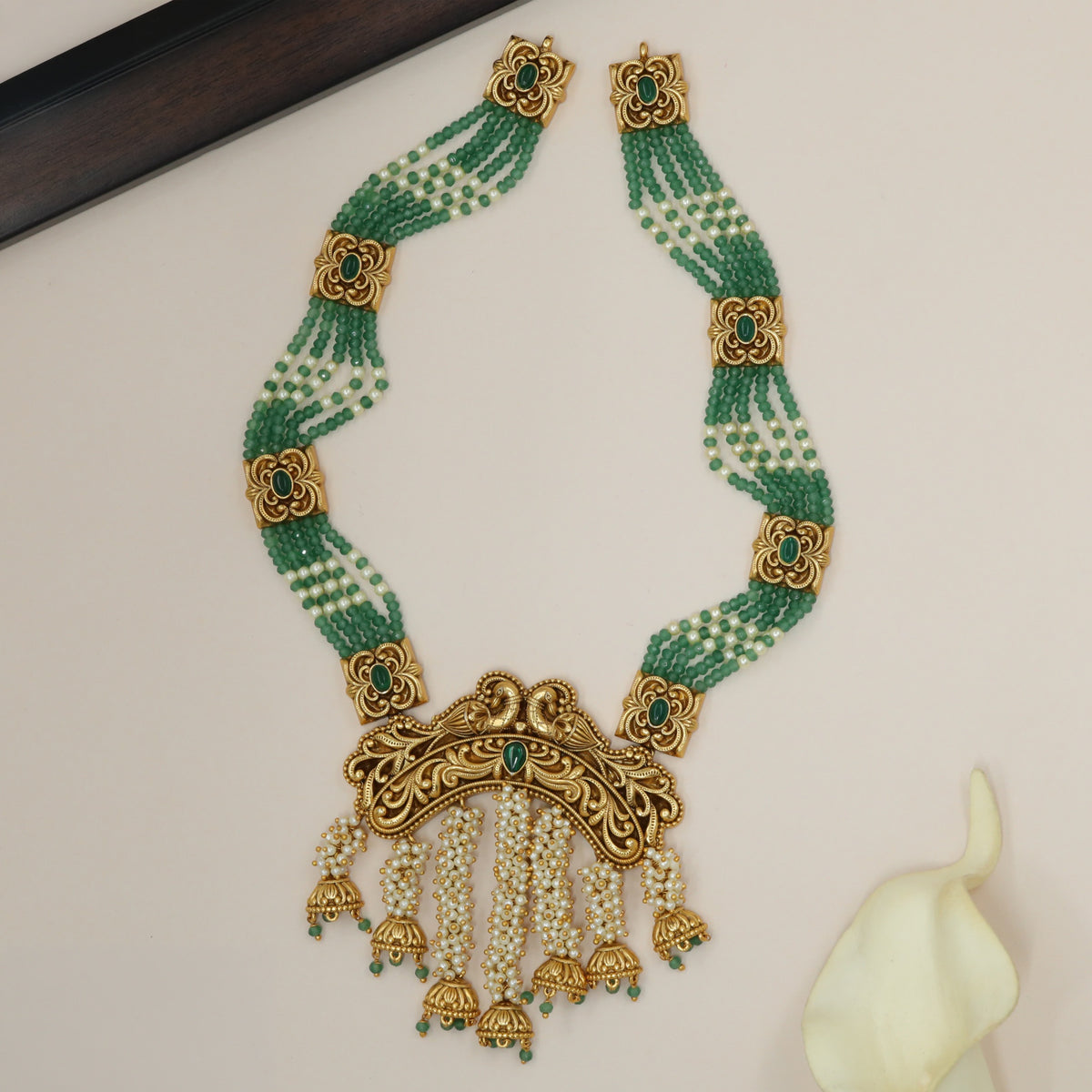 Antique Long Haara with Pearl Tassels and Floral Links