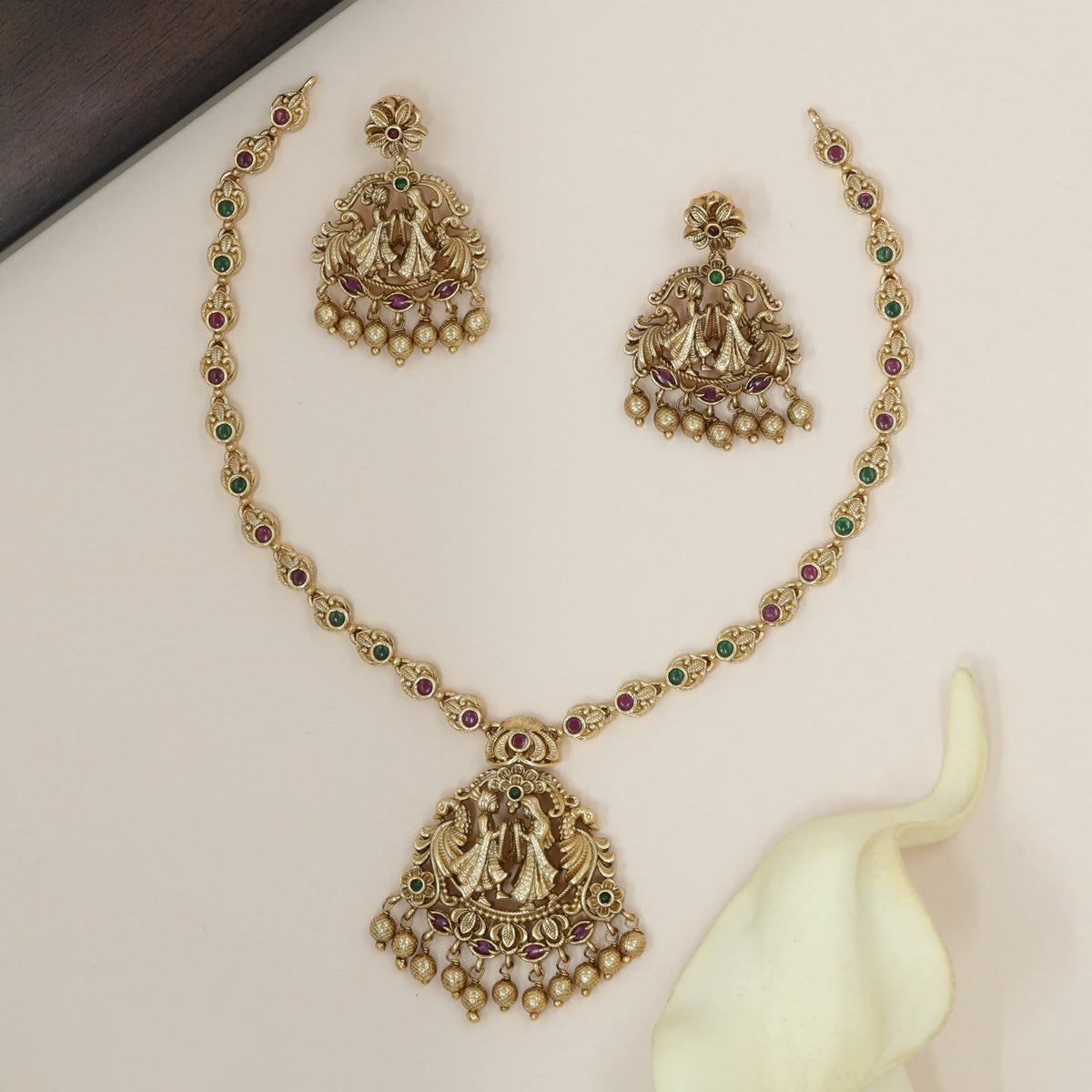Royal Antique Necklace Set With Radha Krishna Design