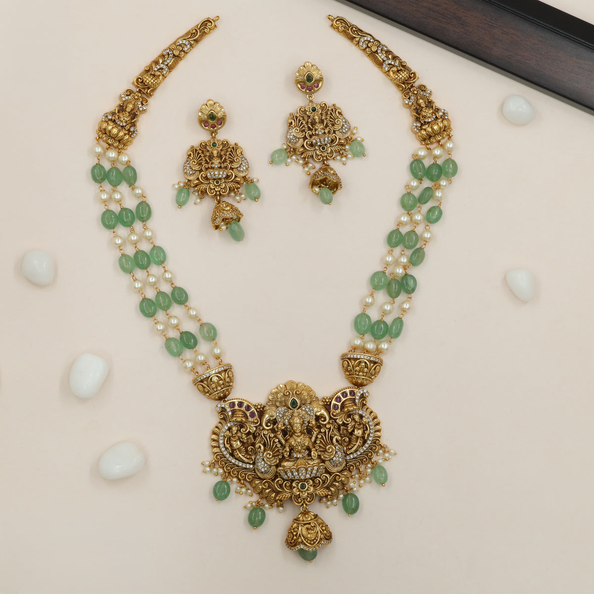 Antique long haara with Lakshmi pendant and matching earrings