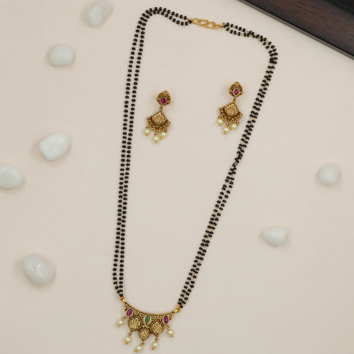 Antique Mangalsutra With Traditional Pendant And Black Bead Chain