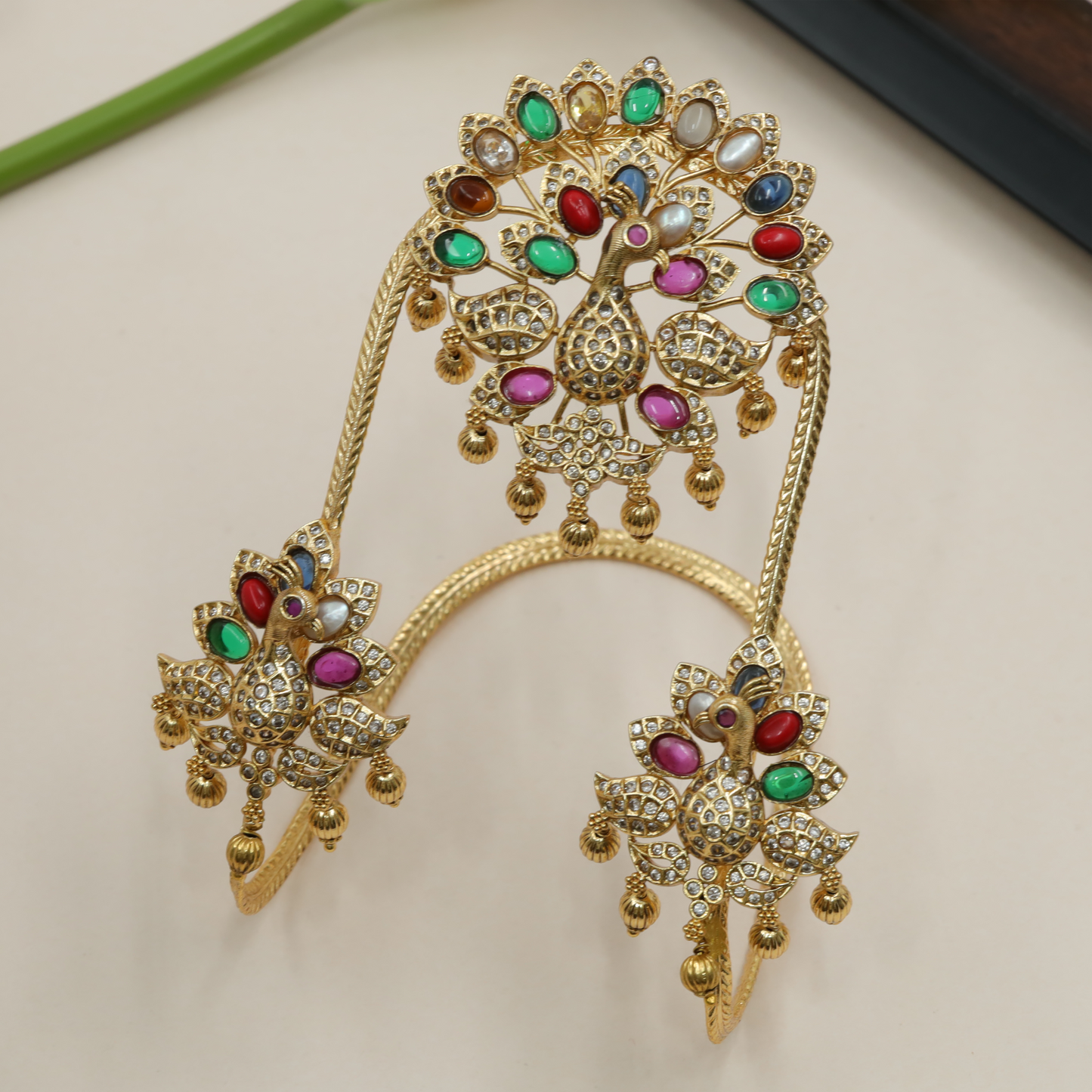 Ratnashree Peacock Crest Vanki with Multistone Floral Crown