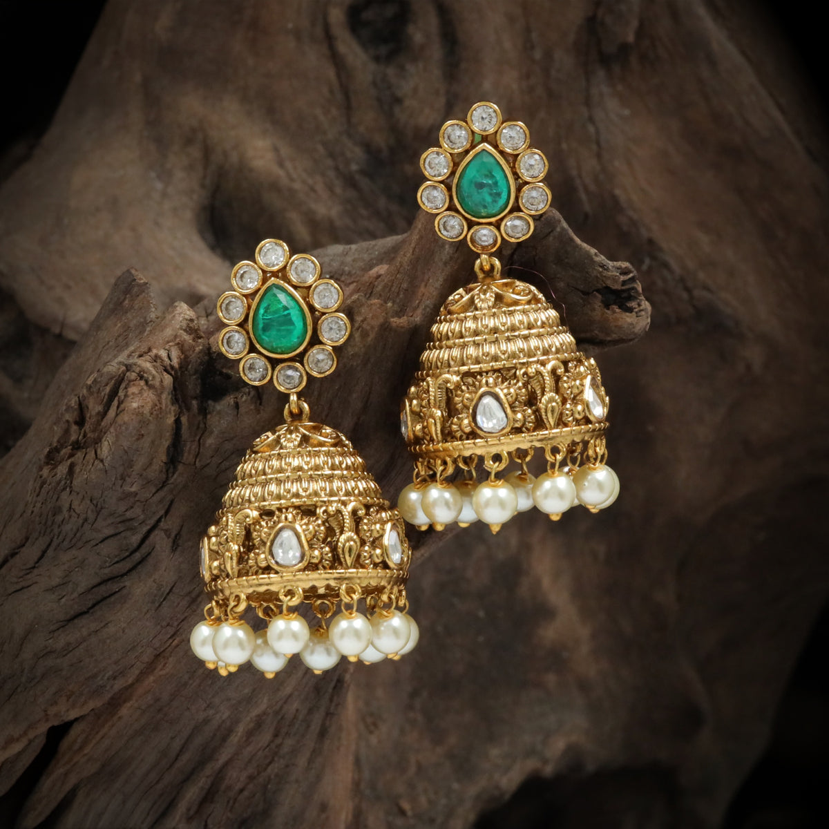 Antique Jumka with Decorative Teardrop Settings and Intricate Relief Patterns