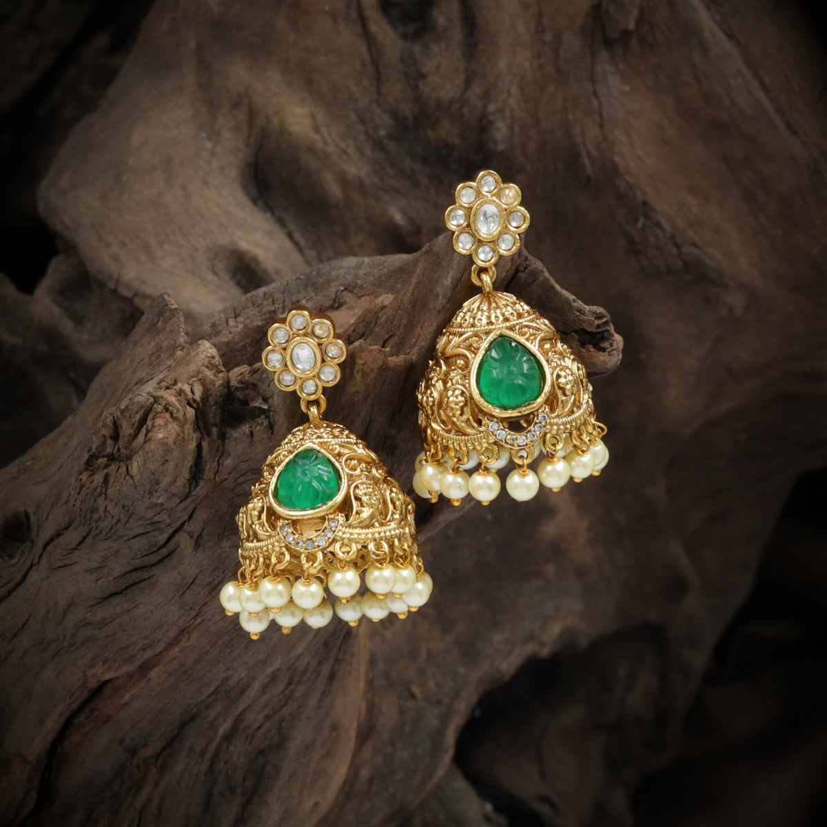 Antique Jumka with Teardrop Centre Settings and Floral Studs