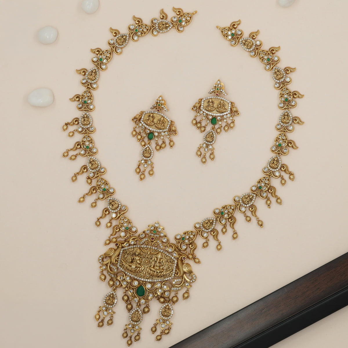 Antique Long Haara with Ganesha and Lakshmi Pendant Detailing