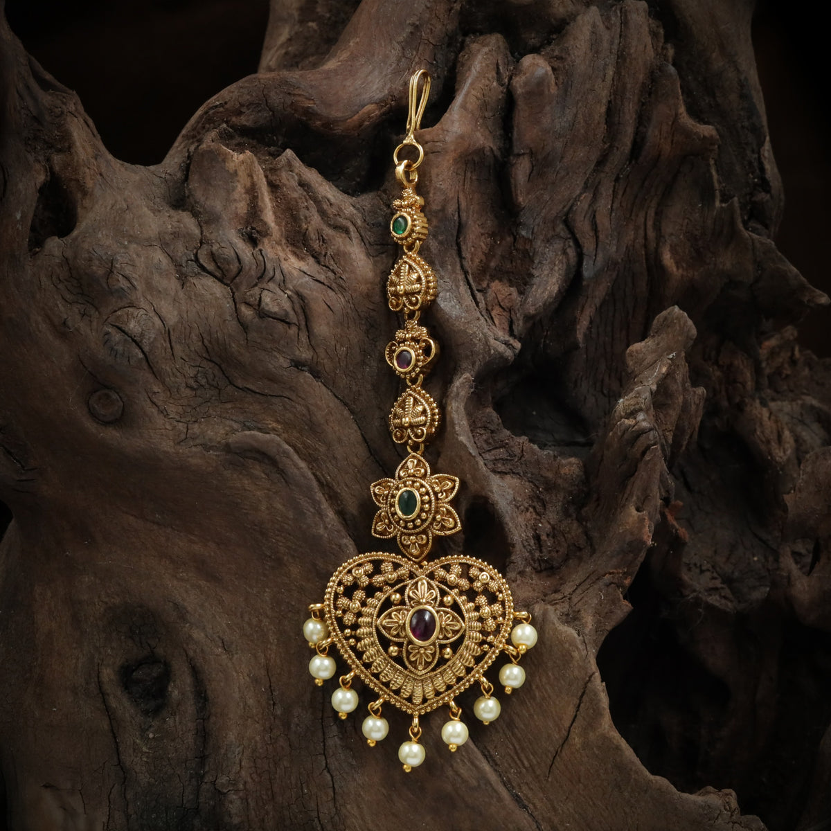 Classic Indian Antique Tikka With Pearl Fringe