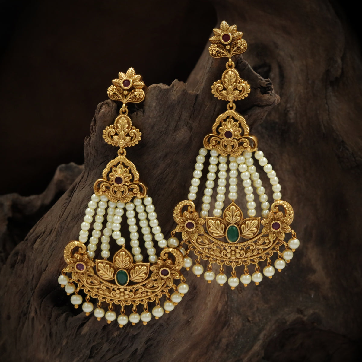 Floral Crest Antique Hangings With Pearl Drops