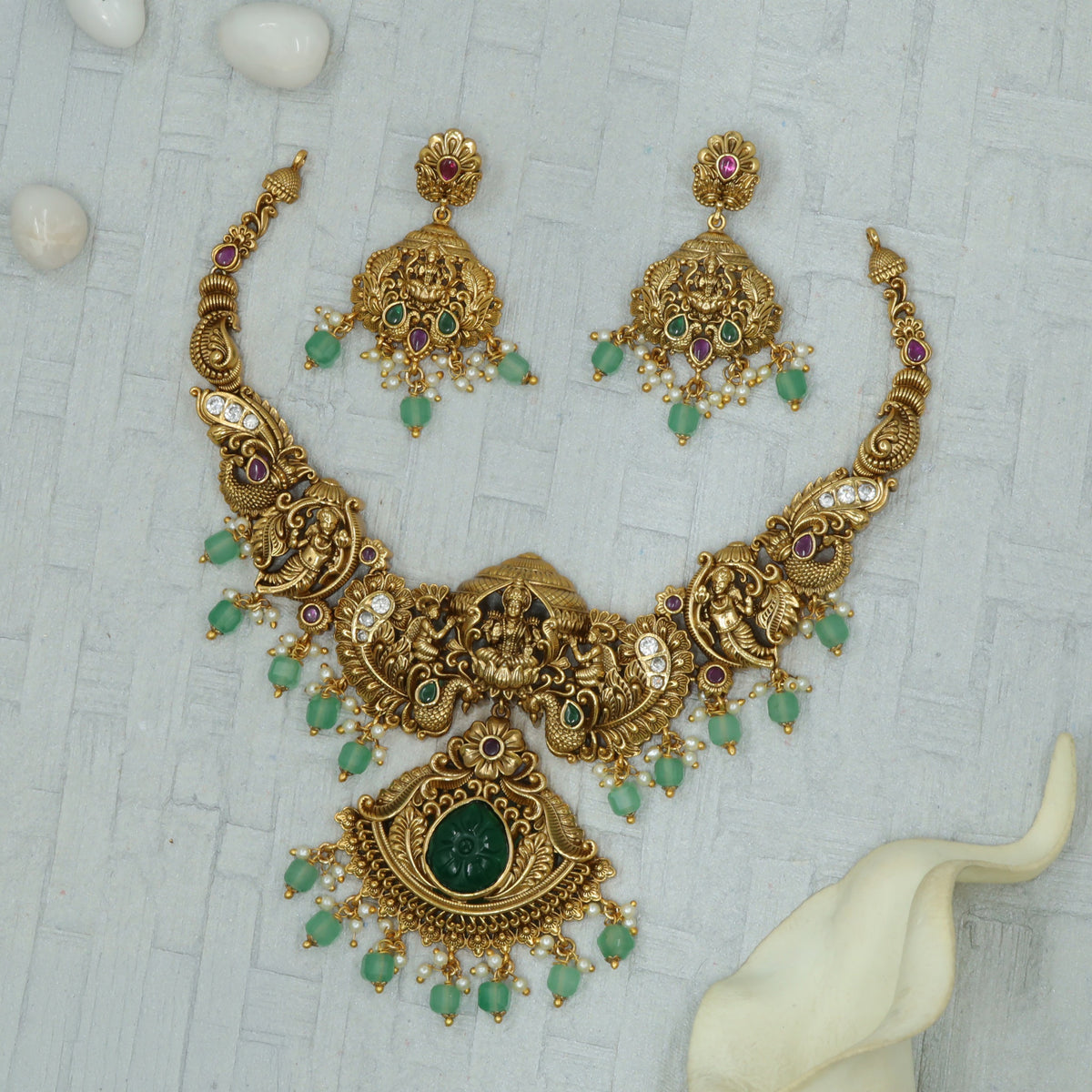 Royal Antique Necklace With Statement Centre Lakshmi Pendant
