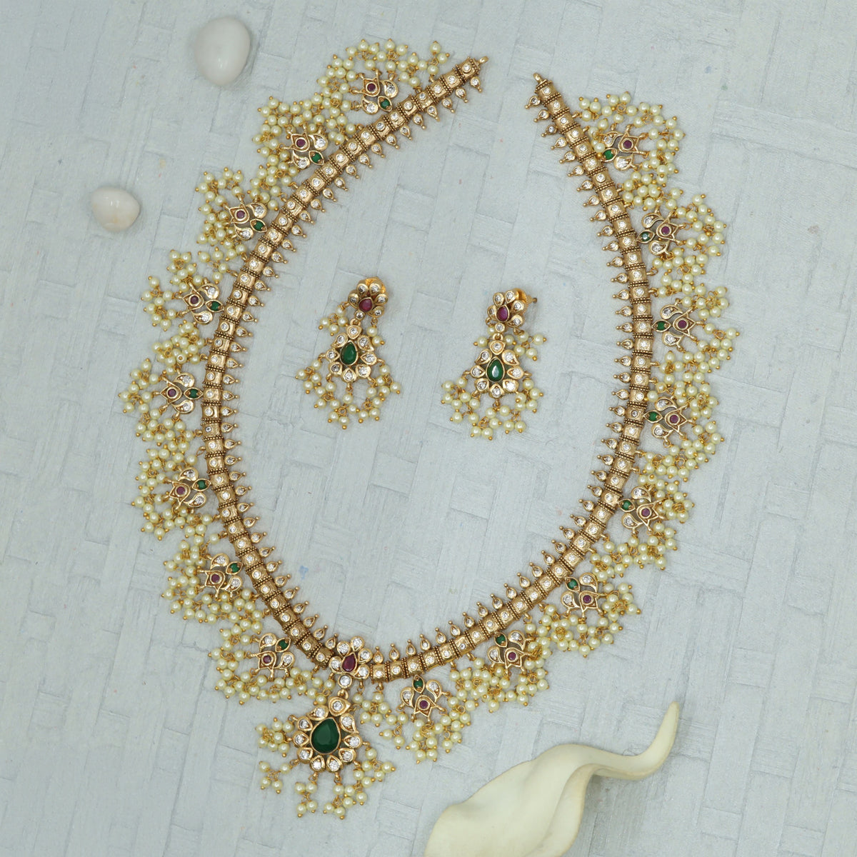 Classic Antique Long Haara with Ornate Stone Settings
