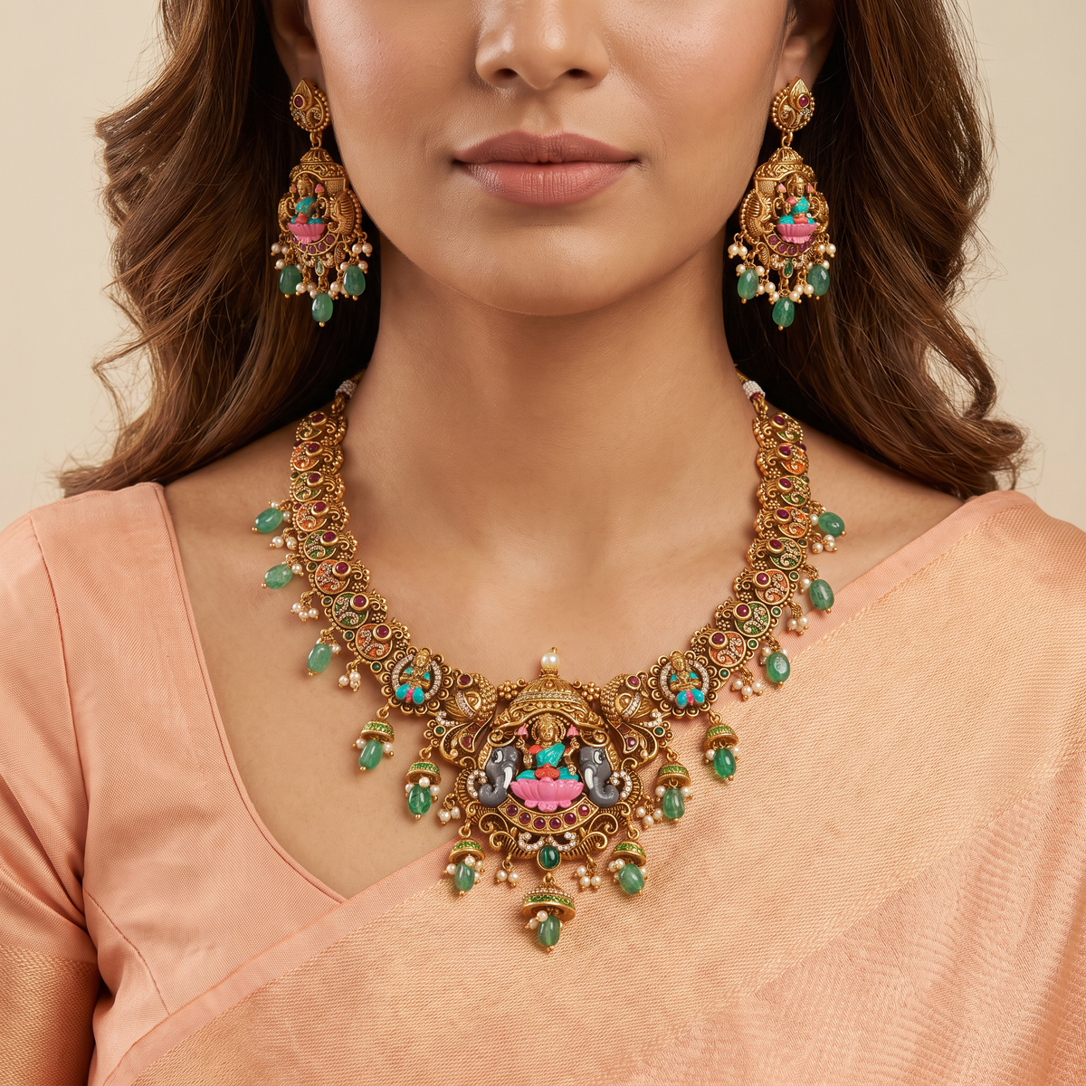 Antique Lakshmi Sabha Necklace Set