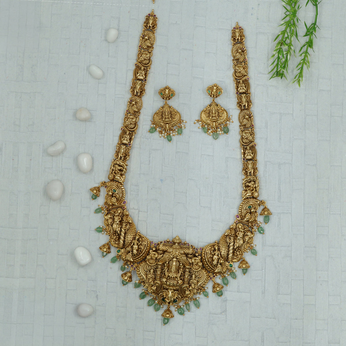 Antique Long Haara with Lakshmi Pendant and Temple Carvings