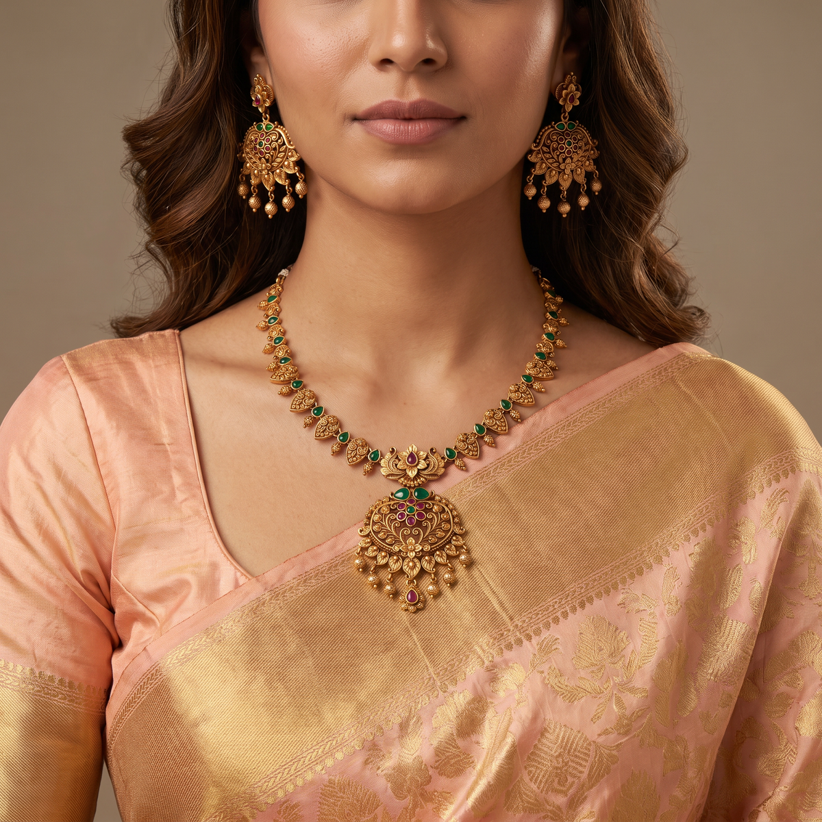 Antique Floral Paisley Drop Necklace Set