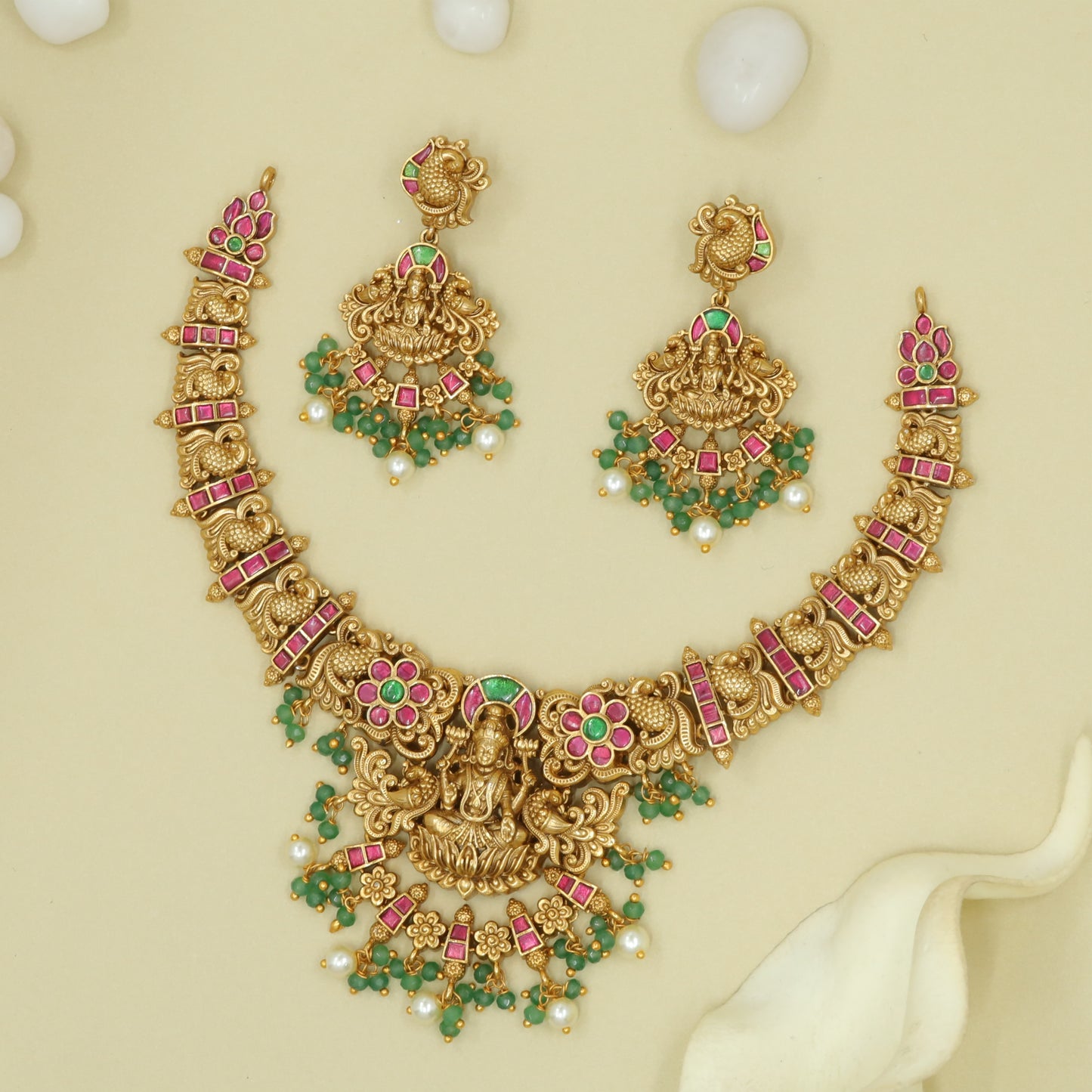 Lakshmi Floral Temple Necklace Set