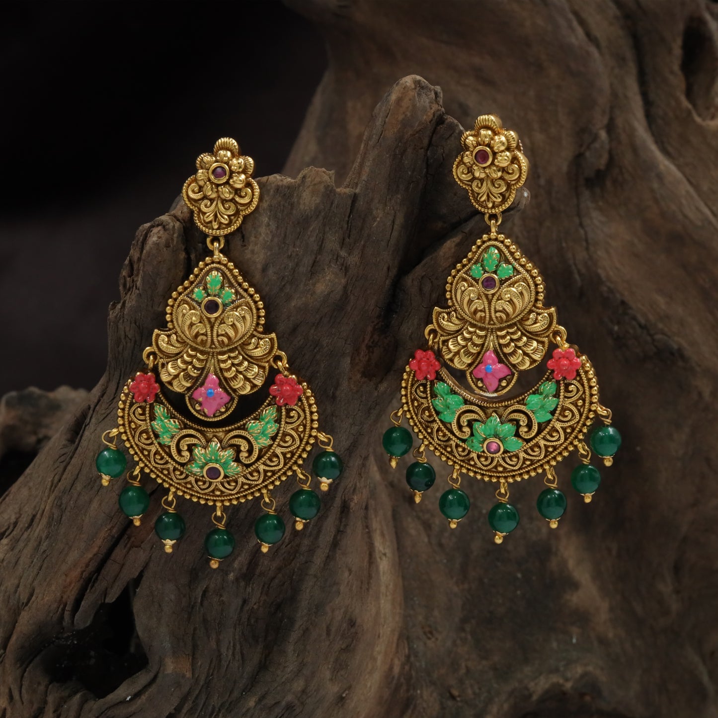 Antique Anvika Floral Temple Chandbalis