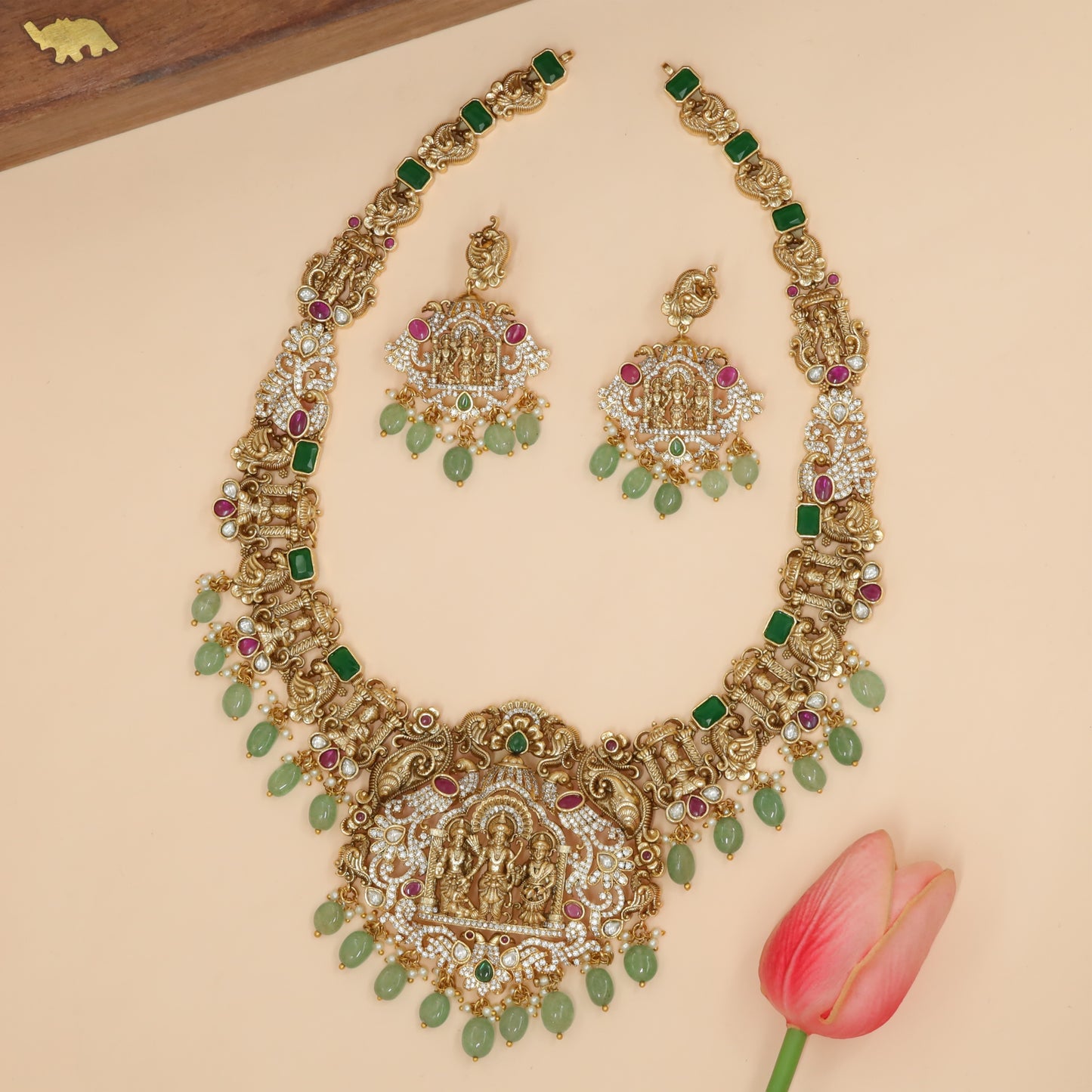 Divine Ram Parivar Grand Long Haara with Elephant Framed Centre Pendant