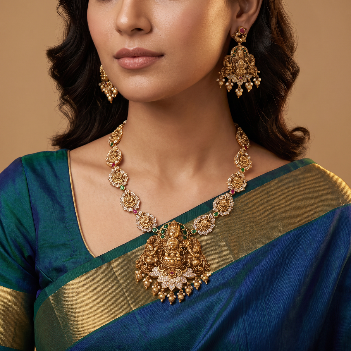 Antique Lakshmi Vishnu Heirloom Necklace Set