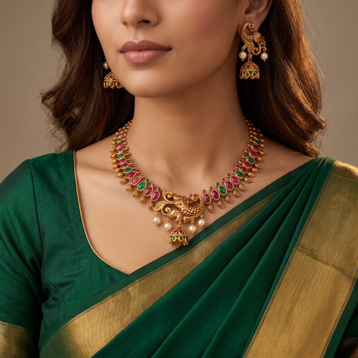 Antique Peacock Motif Necklace Set